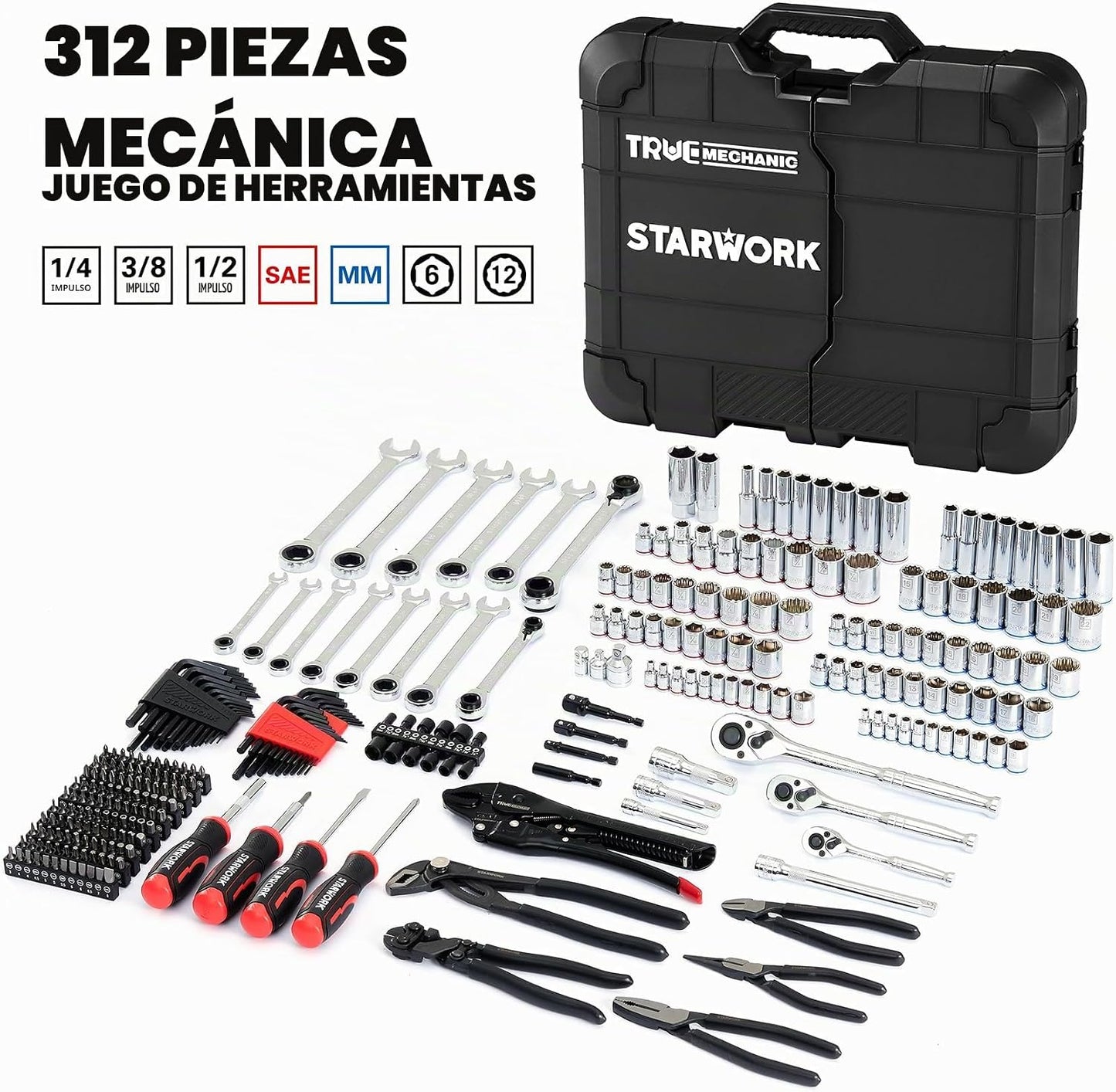 STARWORK TRUE MECHANIC - Juego de herramientas mecánicas de 312 pie...