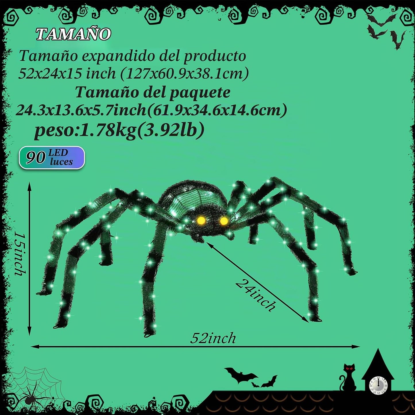 Araña gigante de 4.2 pies para decoración de Halloween al aire libr...