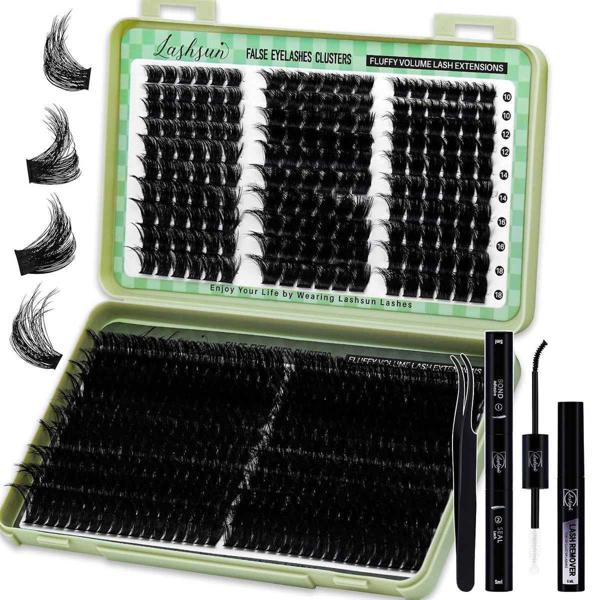 LASHSUN Kit de racimos de pestañas postizas suaves y cómodas, 540 u...