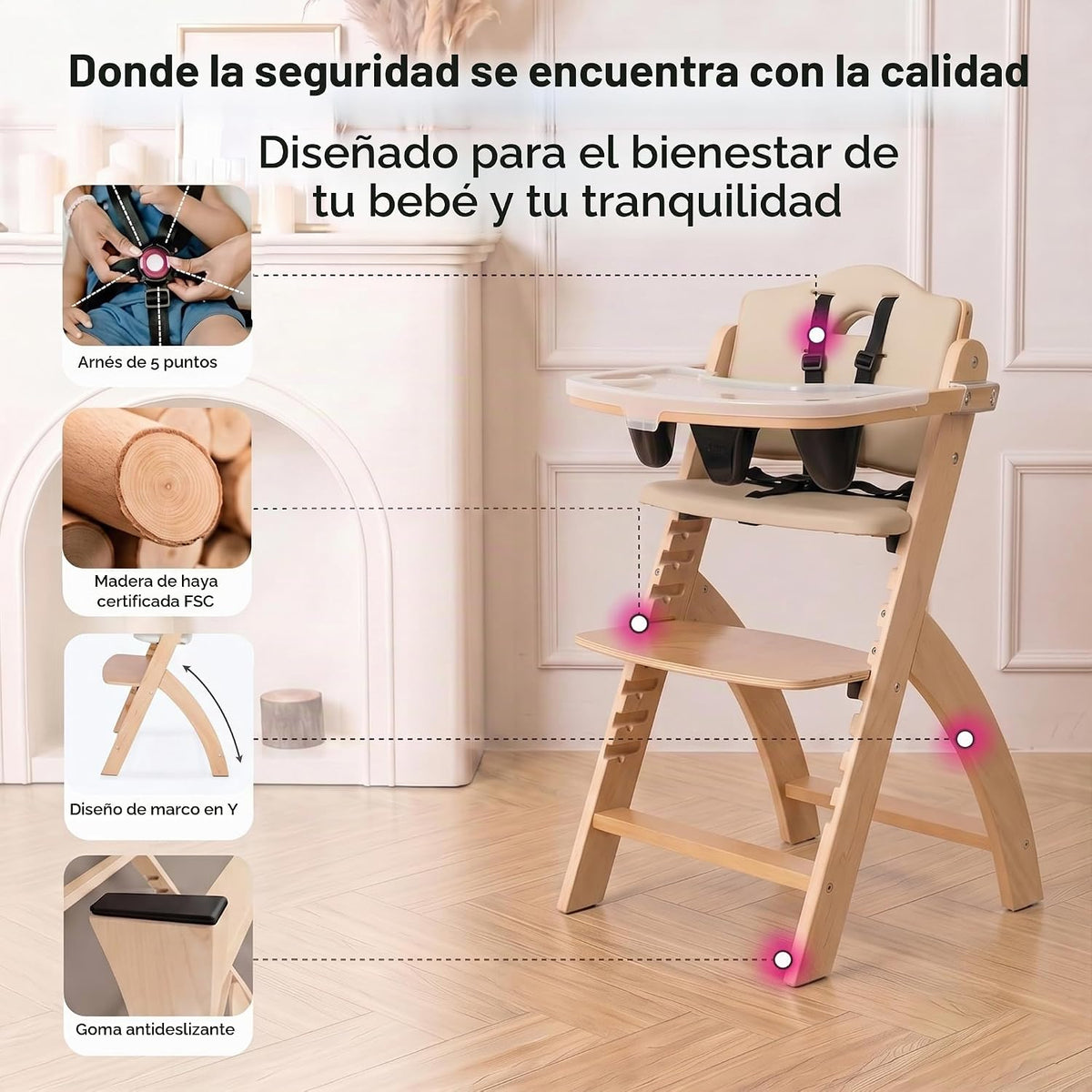 Abiie Beyond Junior - Silla alta de madera con bandeja, silla alta...