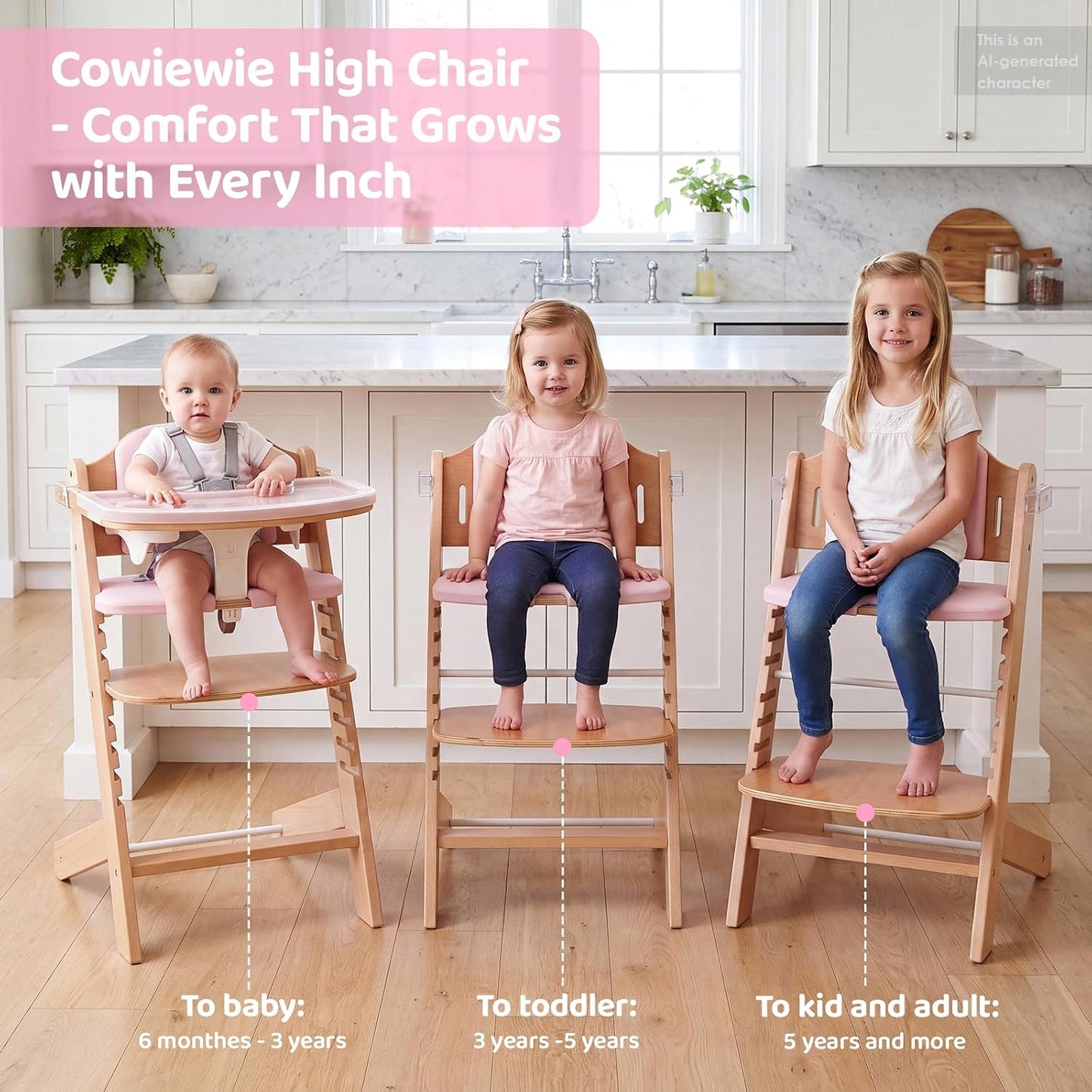 Cowiewie Trona de madera natural para bebé con bandeja ajustable y...