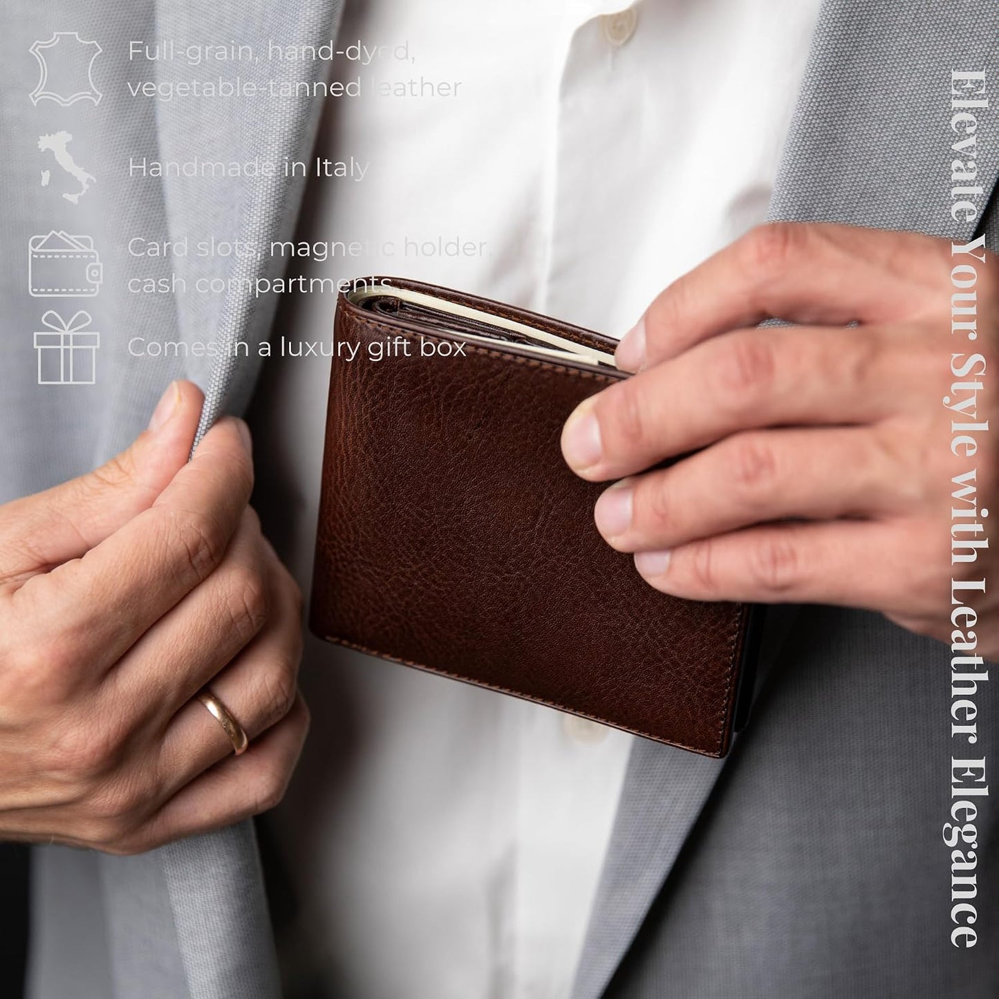 Cartera de cuero Time Resistance para hombres - Billetera para homb...
