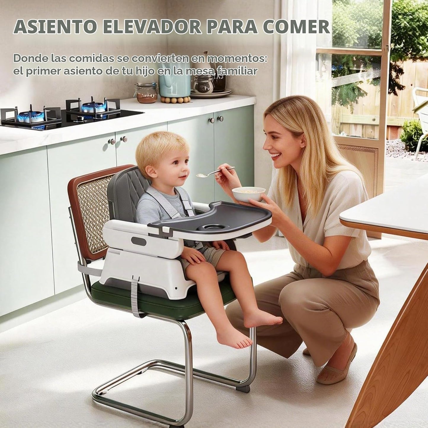Silla alta 4 en 1 para bebés y niños pequeños, asiento elevador con...