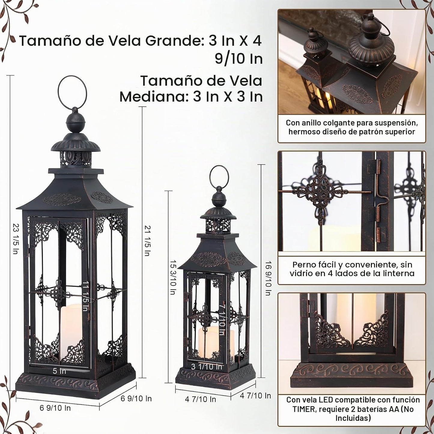 DECORKEY Faroles LED decorativos para exteriores e interiores, faro...