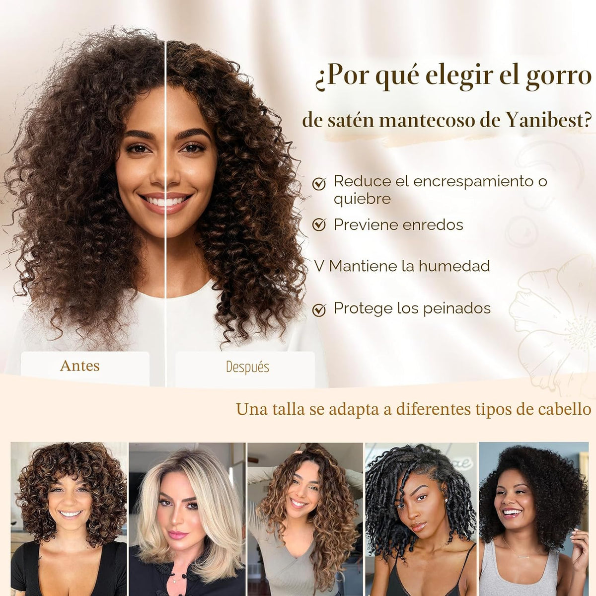 YANIBEST Gorro de seda ajustable para mujeres durmientes, gorro de...