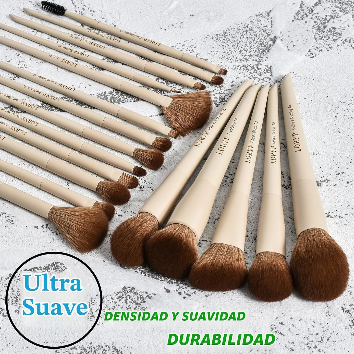 LORYP Juego de 18 brochas de maquillaje etiquetadas para cara y ojo...
