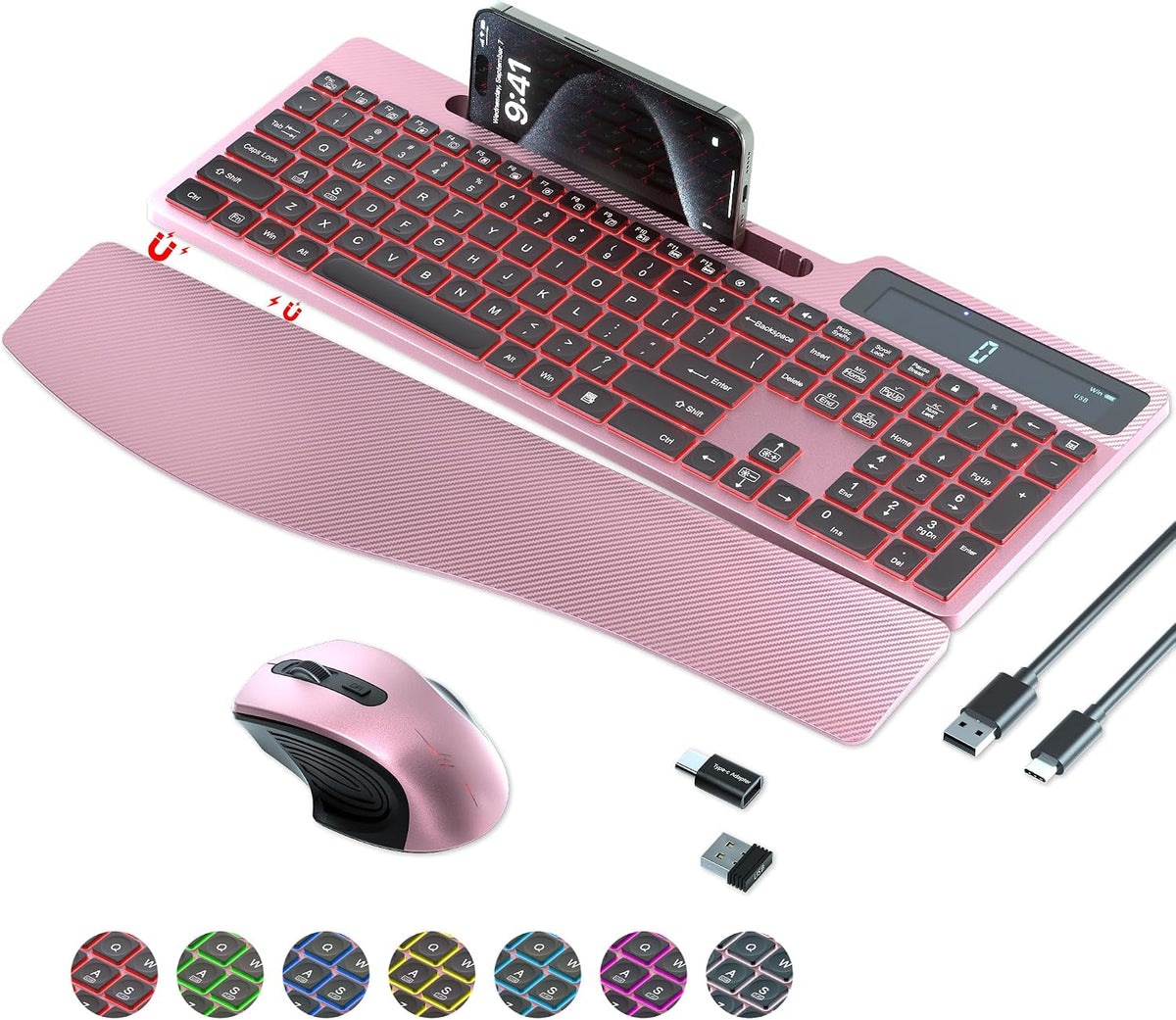 Combo de teclado y mouse inalámbricos, teclado ergonómico silencios...