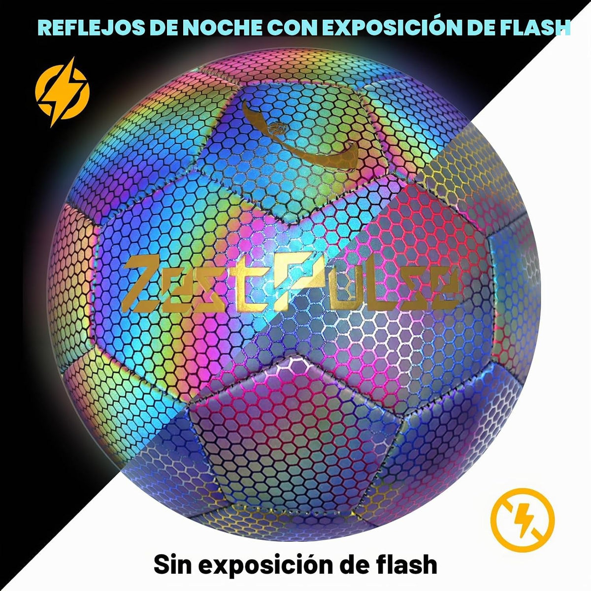 ZestPulse Balón de fútbol holográfico reflectante tamaño 3, 4 y 5 p...