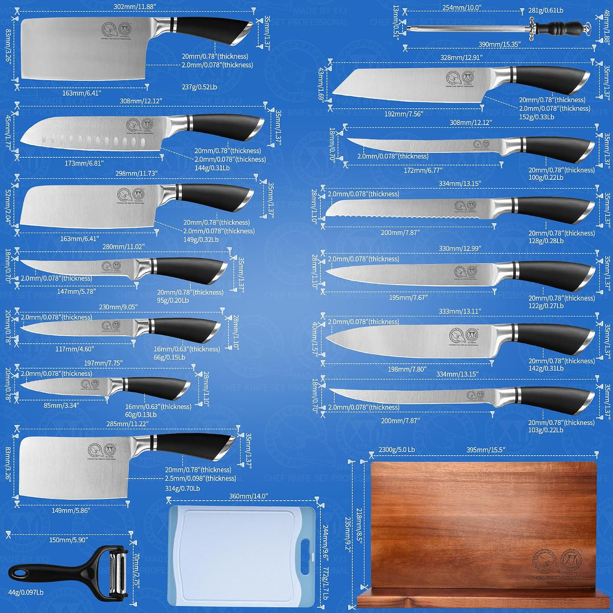 Juego de 13 cuchillos profesionales XYJ para chefs maestros, juego...