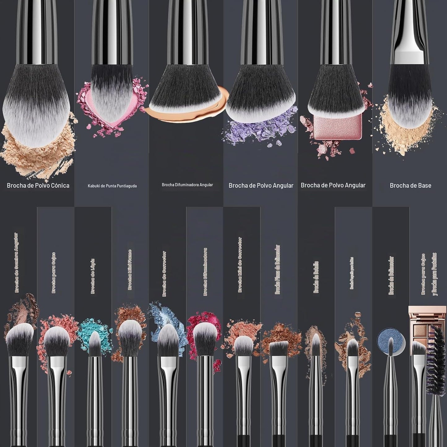 VIVID BEAUTY 18 brochas de maquillaje Pro Deluxe con estuche de via...