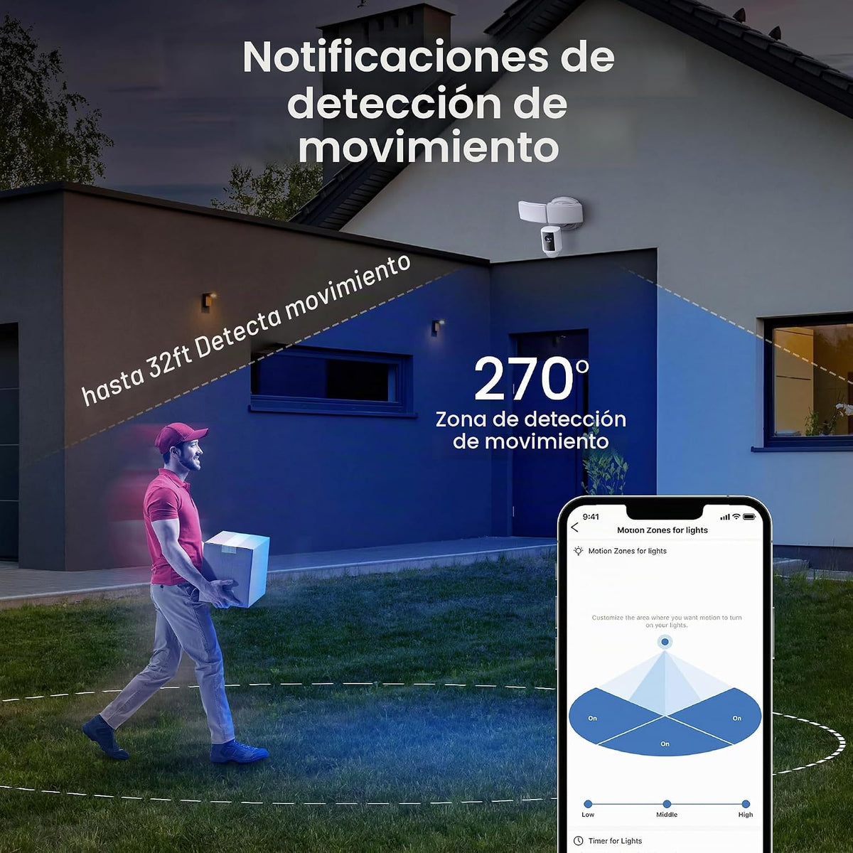 Feit Electric Cámara de seguridad con reflector WiFi, 5000 lúmenes,...