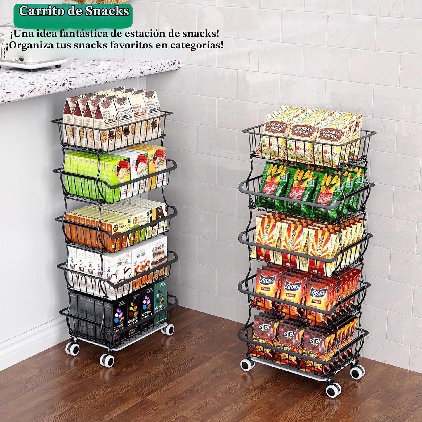 OKZEST cesta de frutas de 5 niveles para cocina, estante organizado...