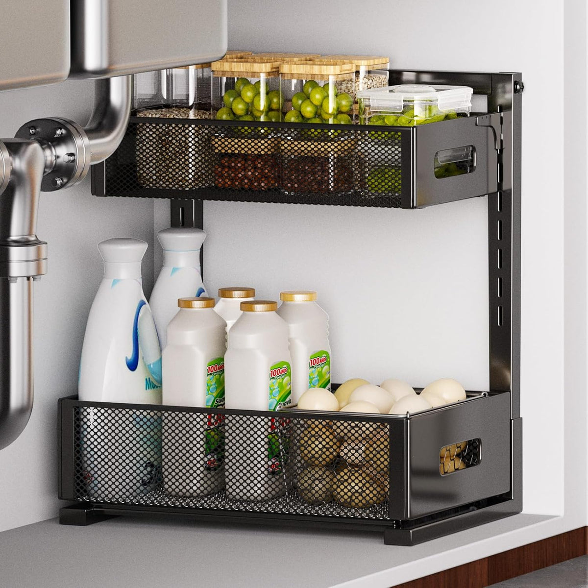 Organizador debajo del fregadero para baño y cocina, estante de alm...