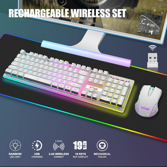 RedThunder K10 Combo de Teclado y Ratón Inalámbrico para Juegos, Re...