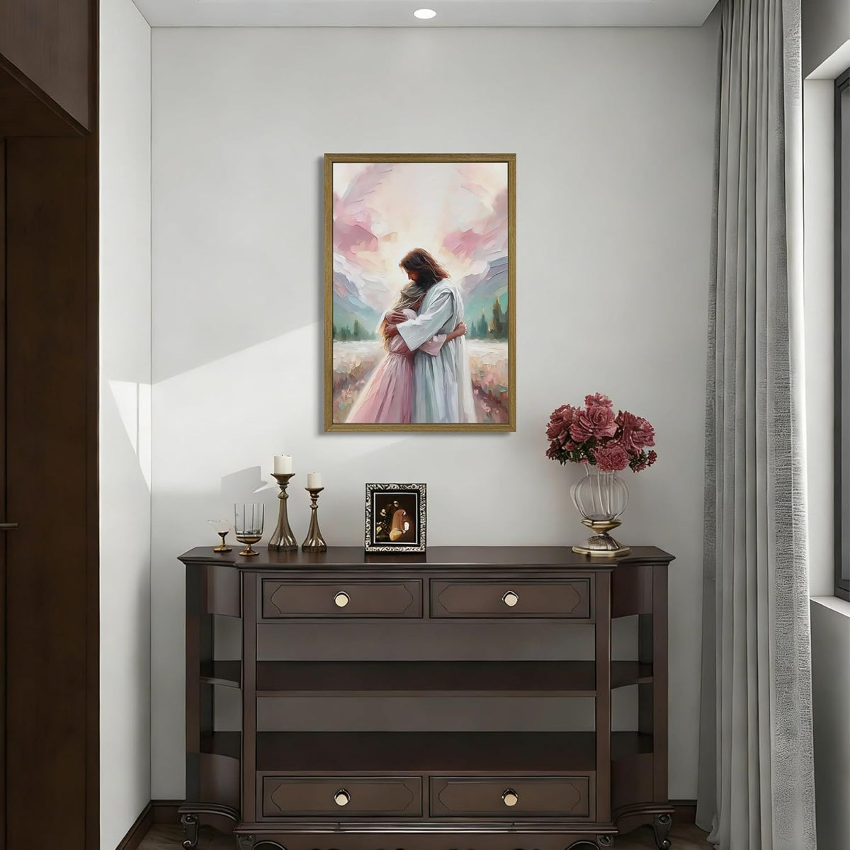 Arte de pared de Jesús rosa, lienzo cristiano para decoración de pa...