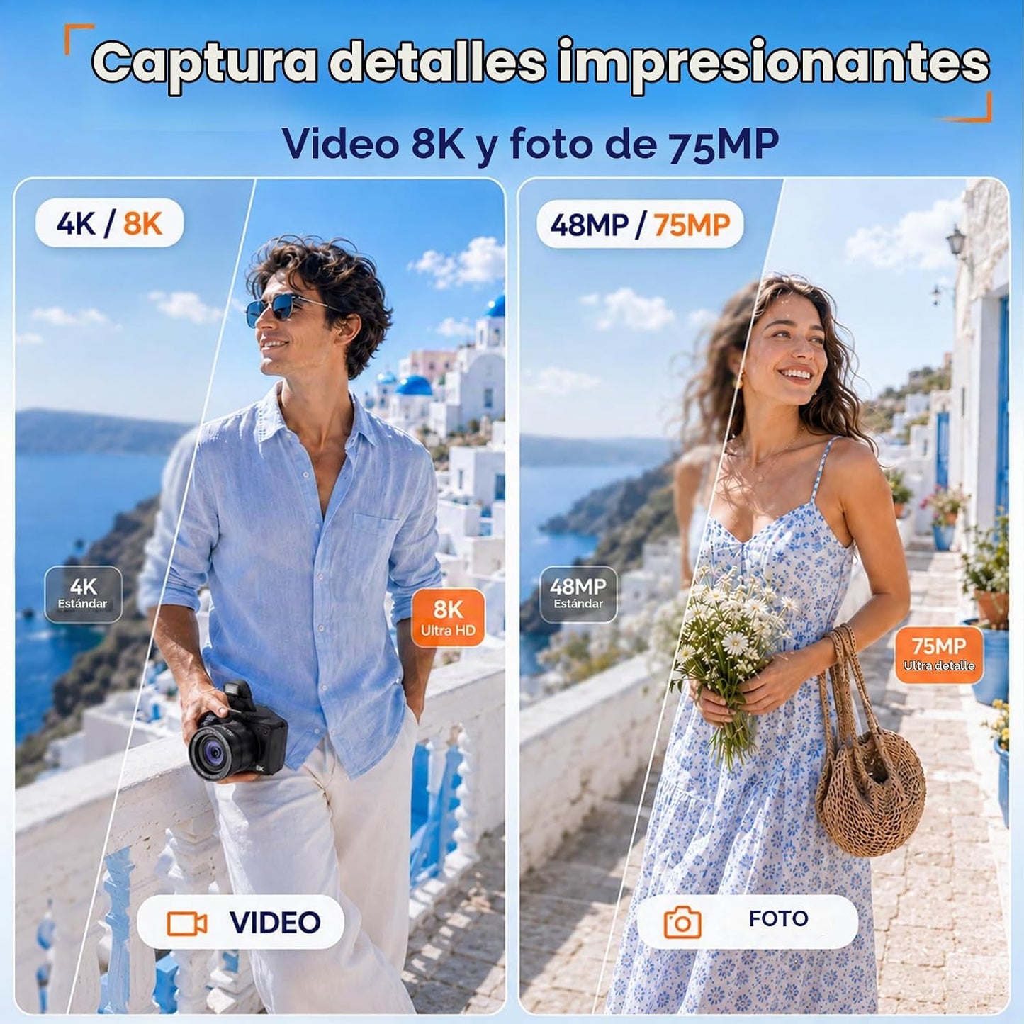Cámara de vlogging 8K con grabación de doble vista, WiFi y cámaras...