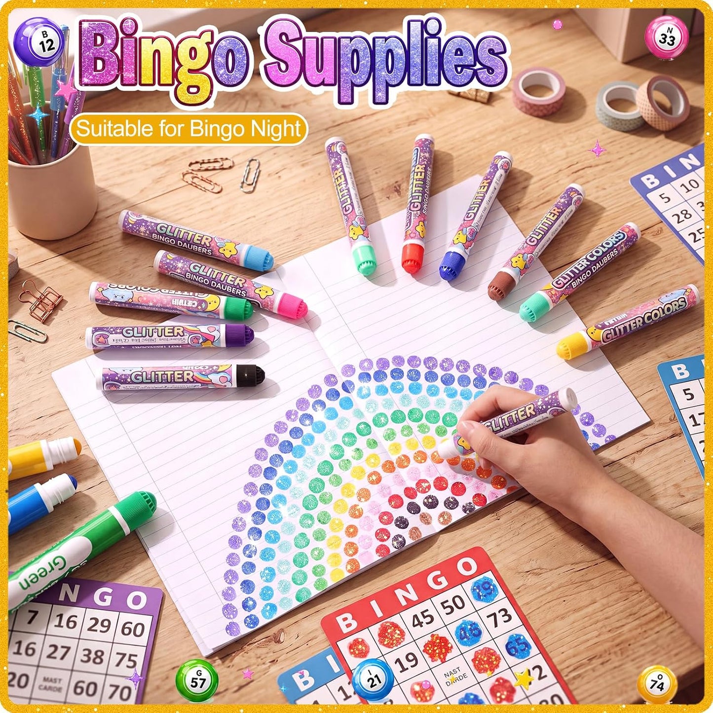 Crtiin Paquete de 96 Daubers de bingo con purpurina, 12 colores de...