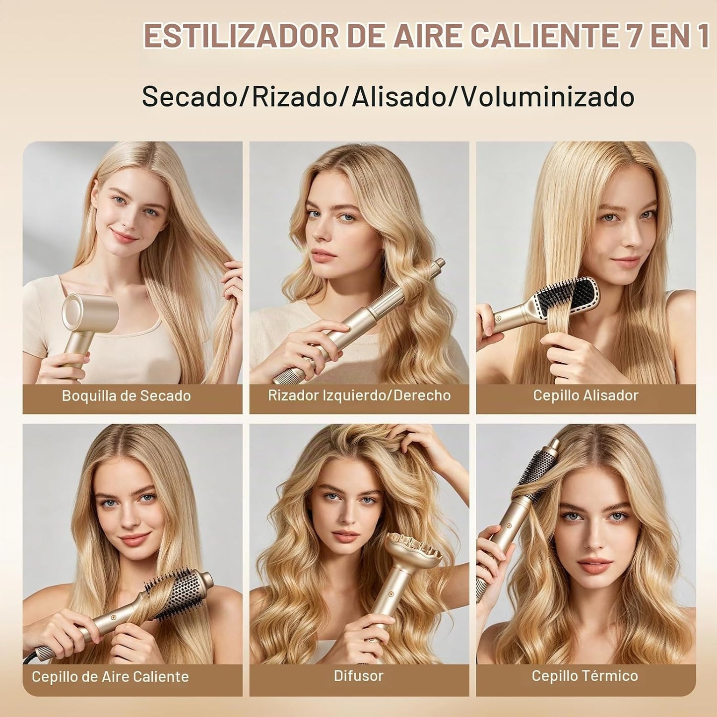 REITOW Moldeador de aire caliente de doble voltaje 7 en 1: juego de...