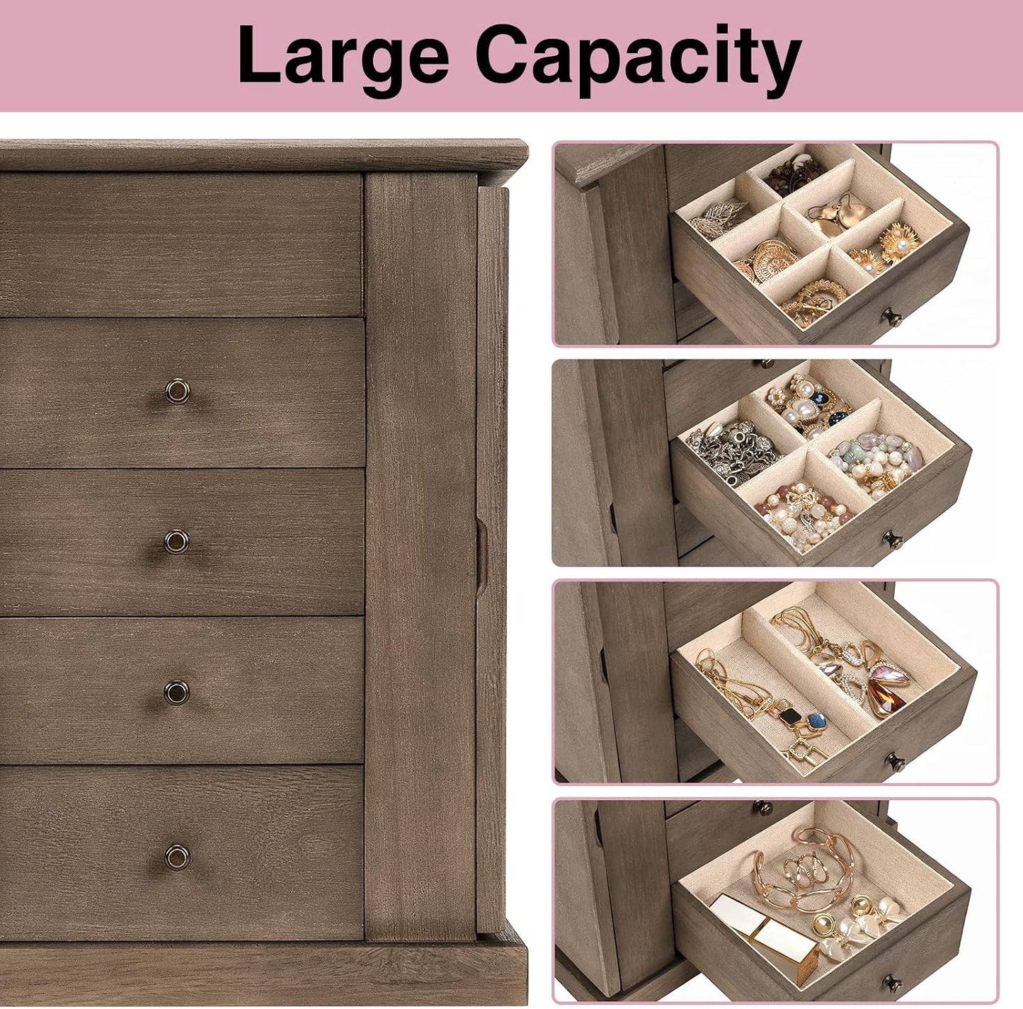 Emfogo - Joyero para mujer, cajas de joyería de madera grandes de 5...