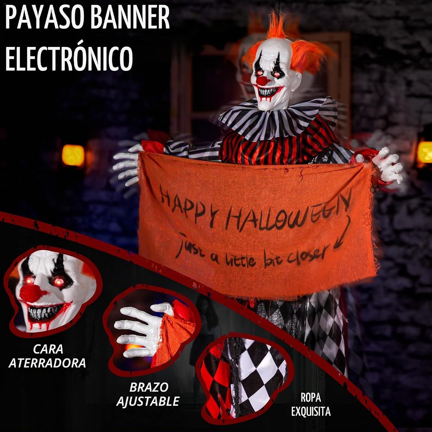 Animatronics - Payaso colgante de Halloween de 5 pies, decoraciones...
