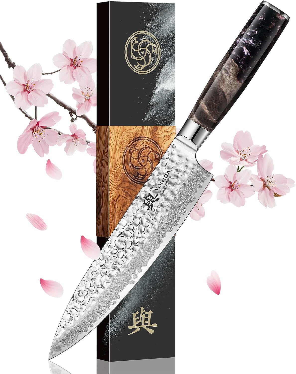Cuchillo de chef japonés, 67 capas de acero Damasco de 8 pulgadas c...