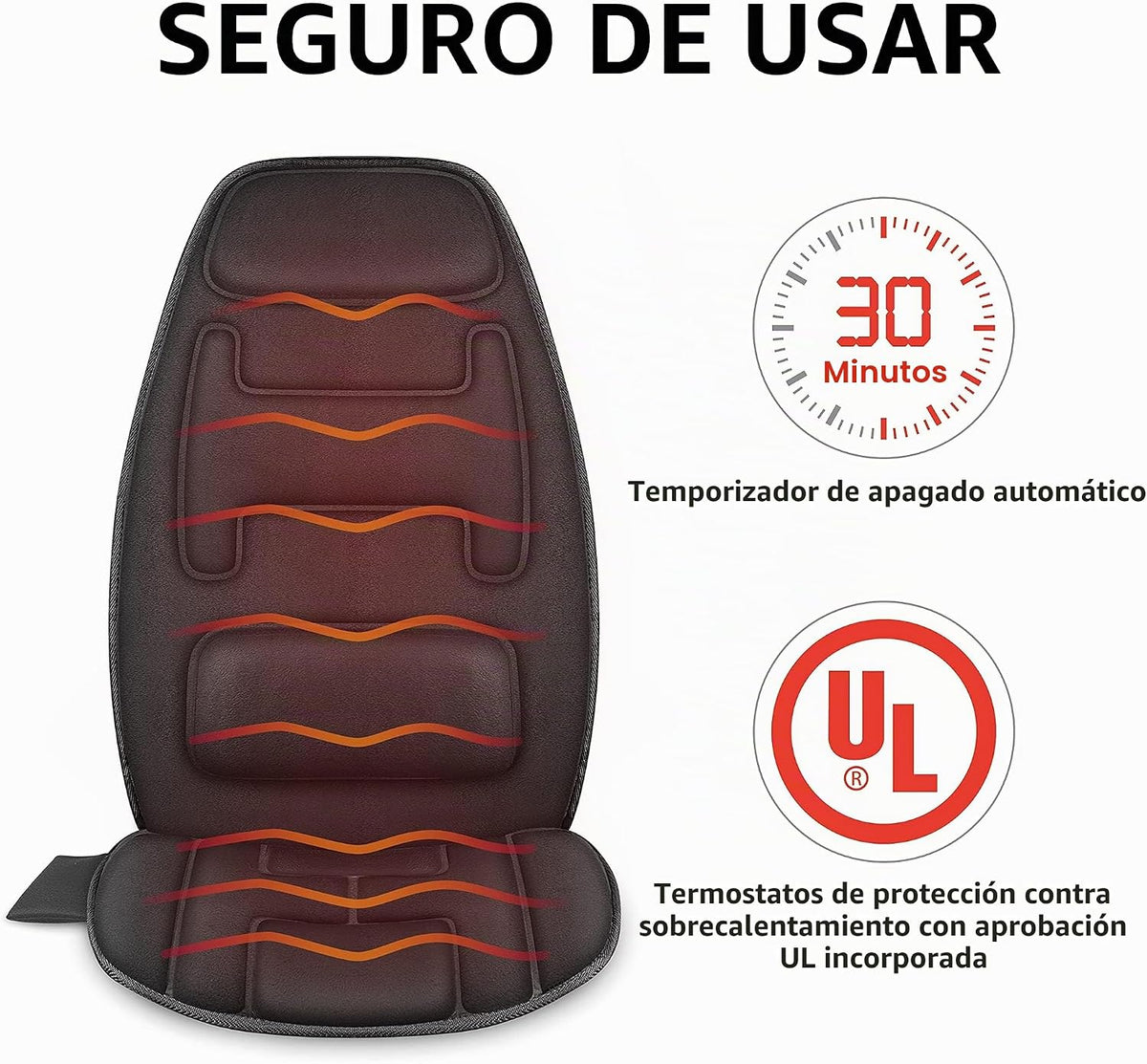 Snailax Cojín de asiento de masaje con 2 niveles de calor \u2013 Al...