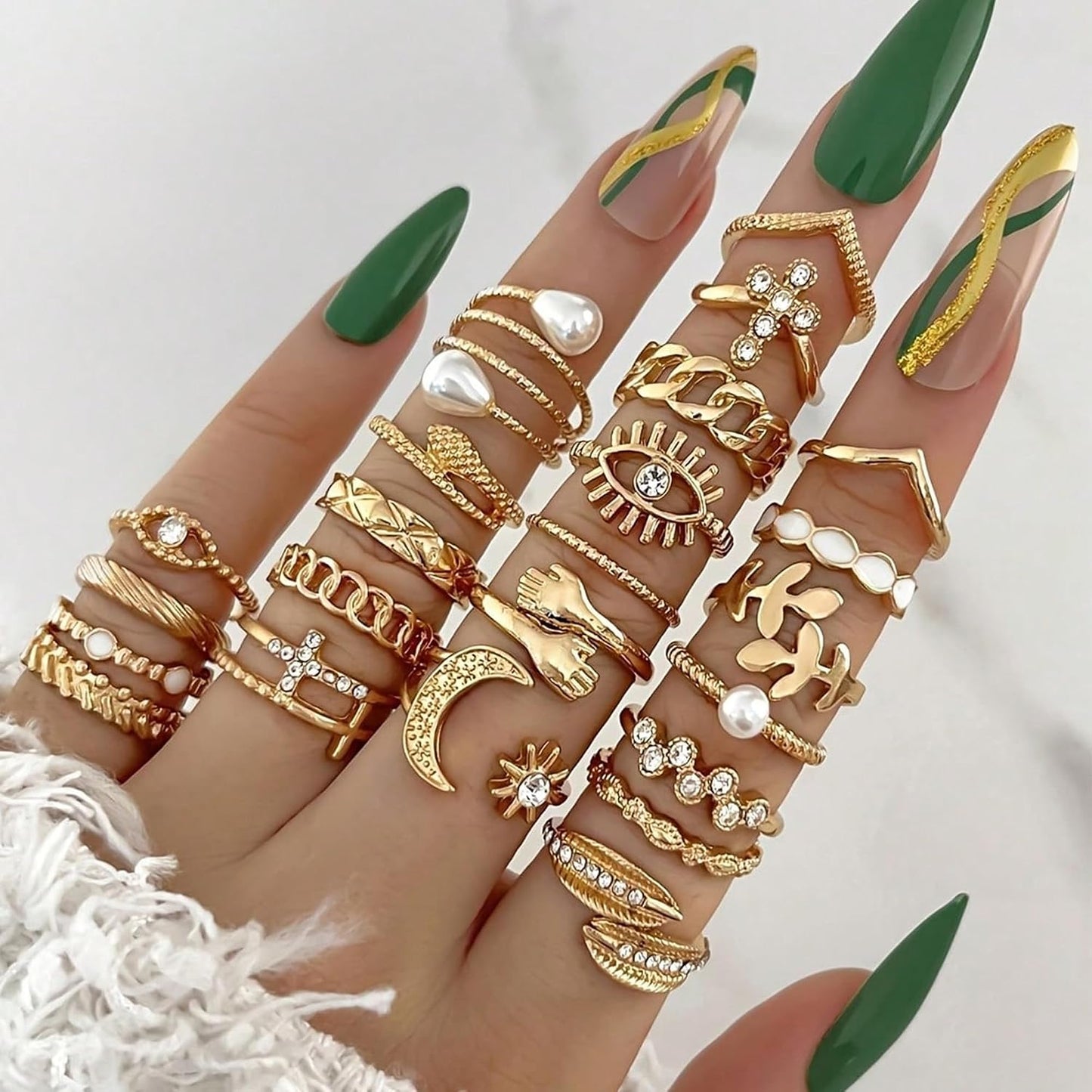 YEEZII Juego de 25 anillos dorados para nudillos para mujer, lindos...