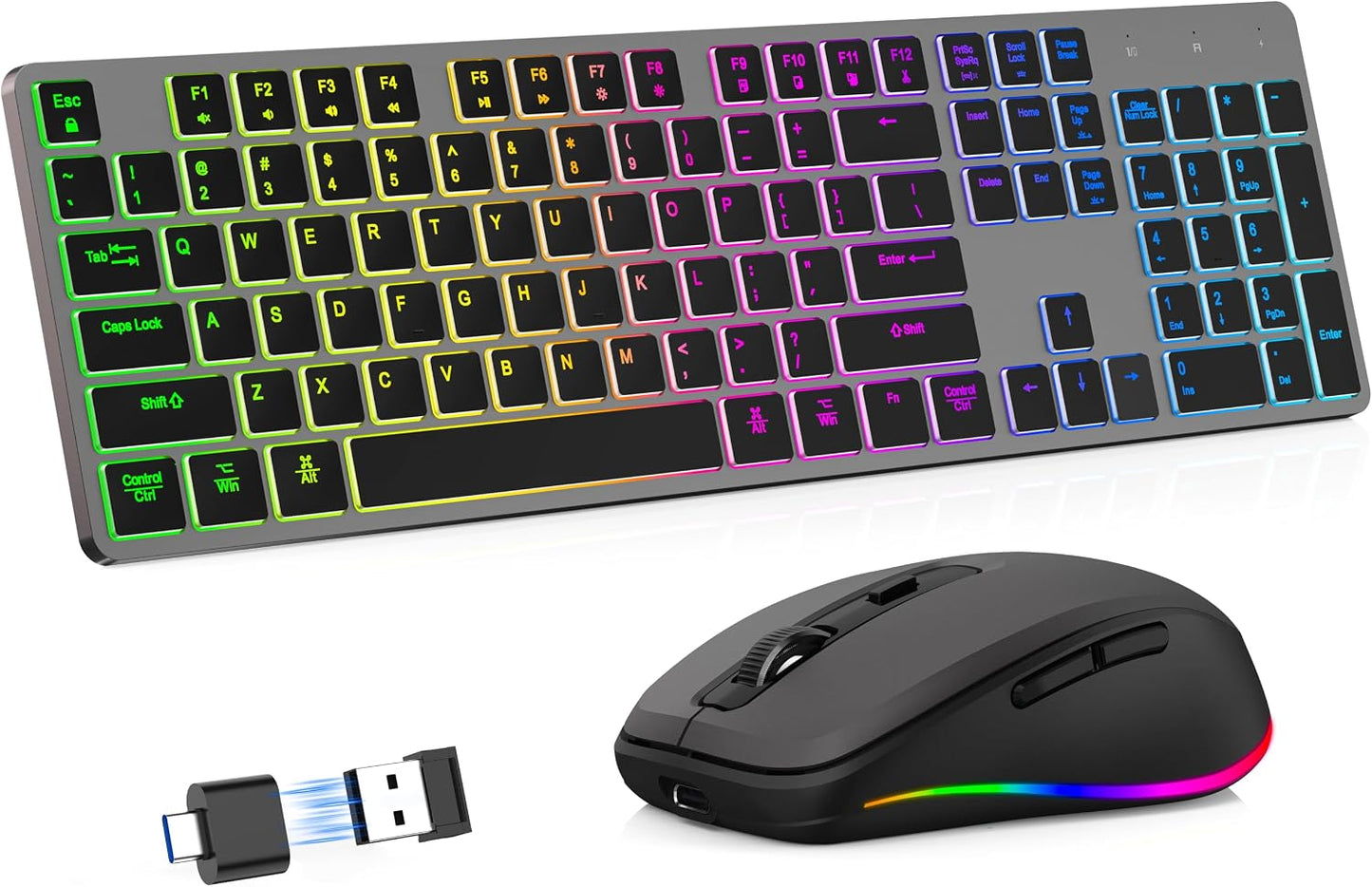 Teclado inalámbrico silencioso y mouse retroiluminado, combo de tec...