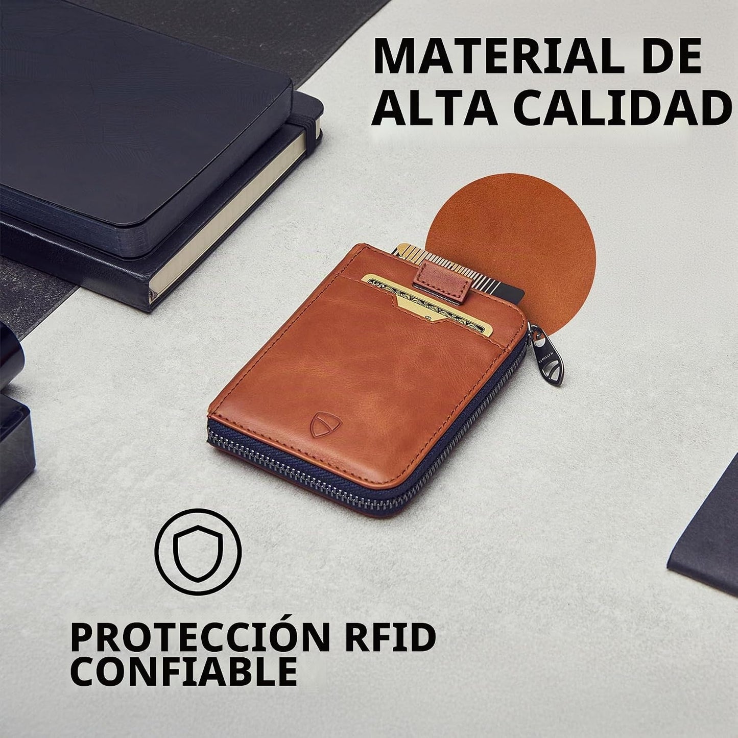 Vaultskin - Cartera de cuero con cierre de cremallera, minimalista...