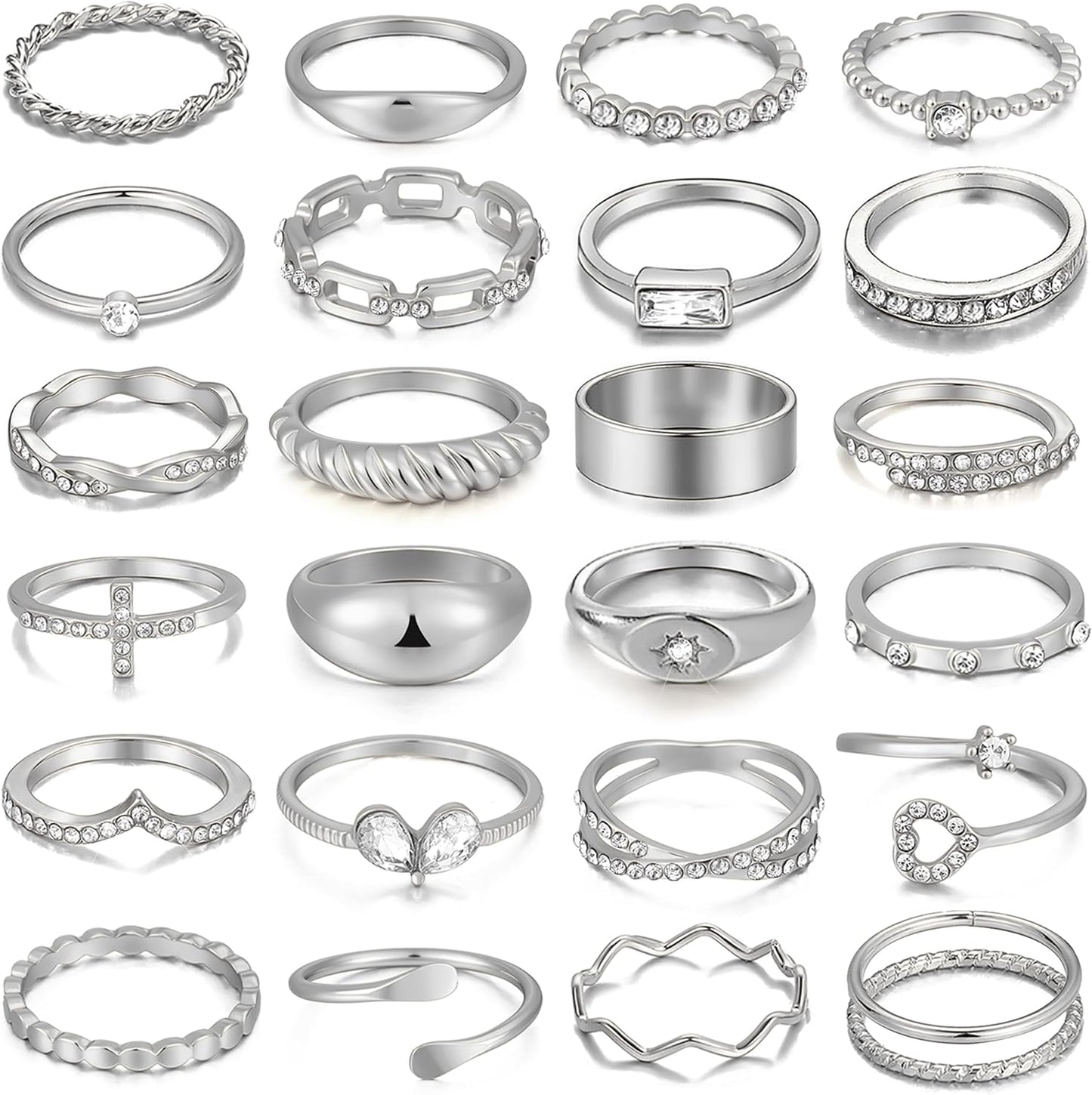 FAXHION Juego de 25 anillos apilables de oro para mujer, anillo de...
