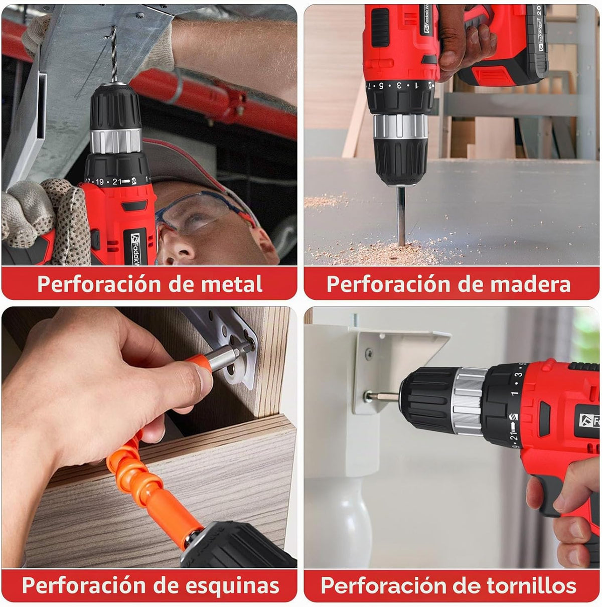 FADAKWALT Juego de taladro inalámbrico, taladro eléctrico de 20 V c...
