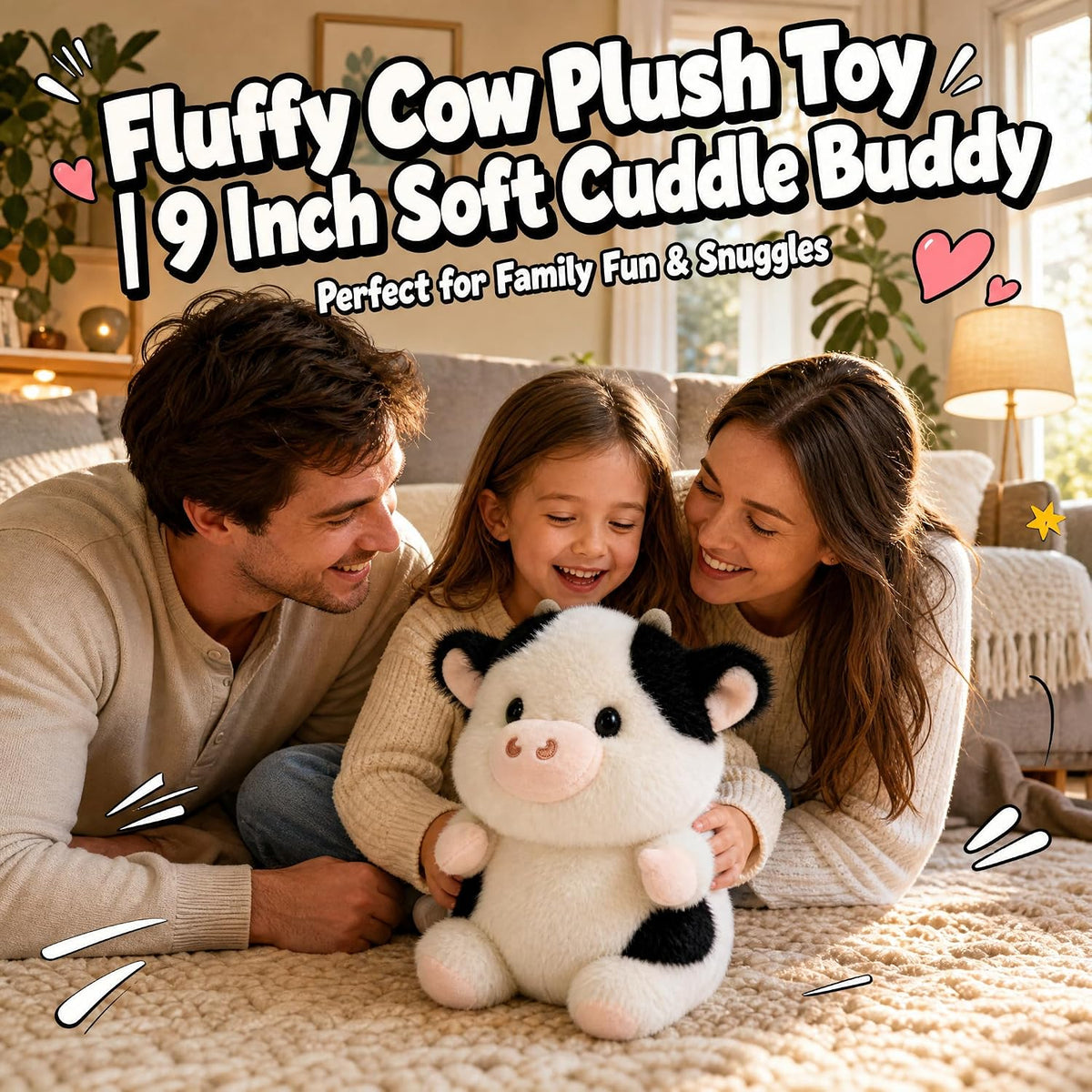 Animal de peluche de vaca, ultra suave y esponjoso para niños, 8 pu...