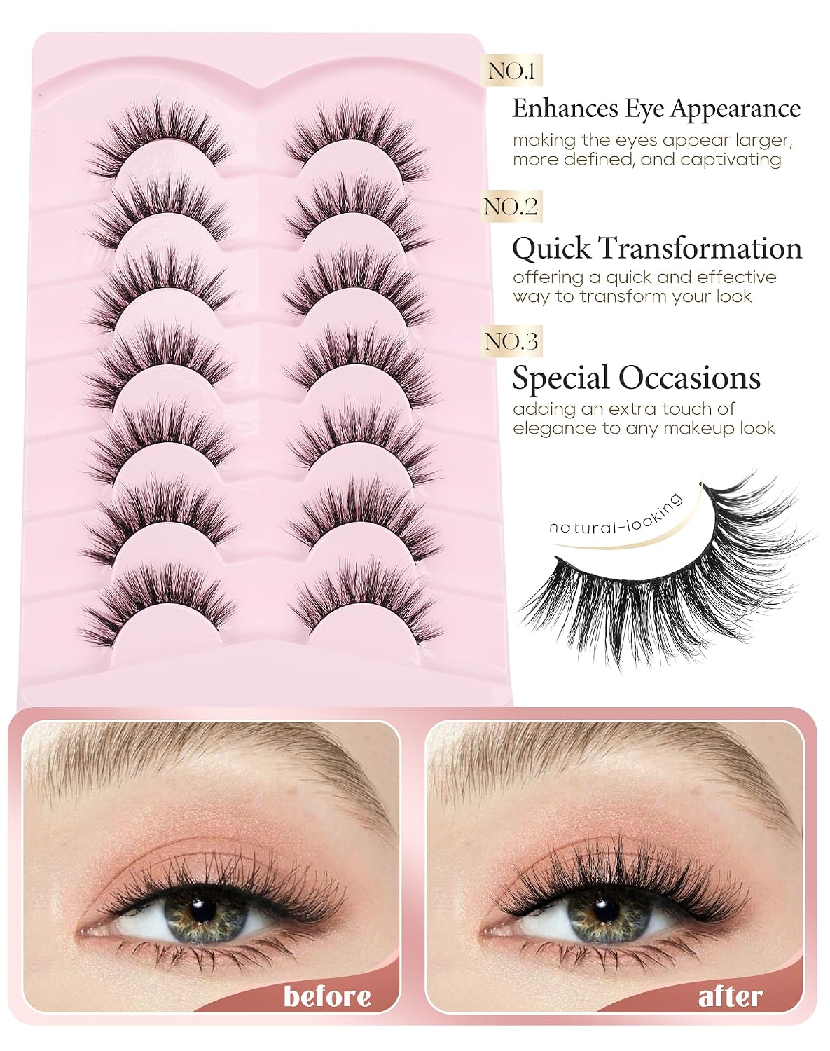 Onlyall Pestañas Naturales Pestañas Wispy de Aspecto Natural Pestañ...