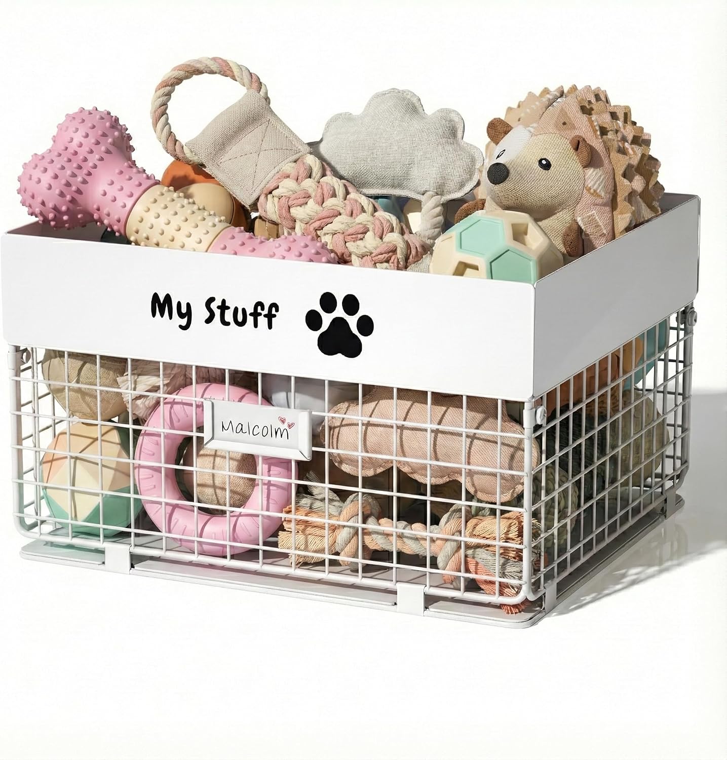 qeerable Caja de juguetes para perros, cesta de metal para juguetes...