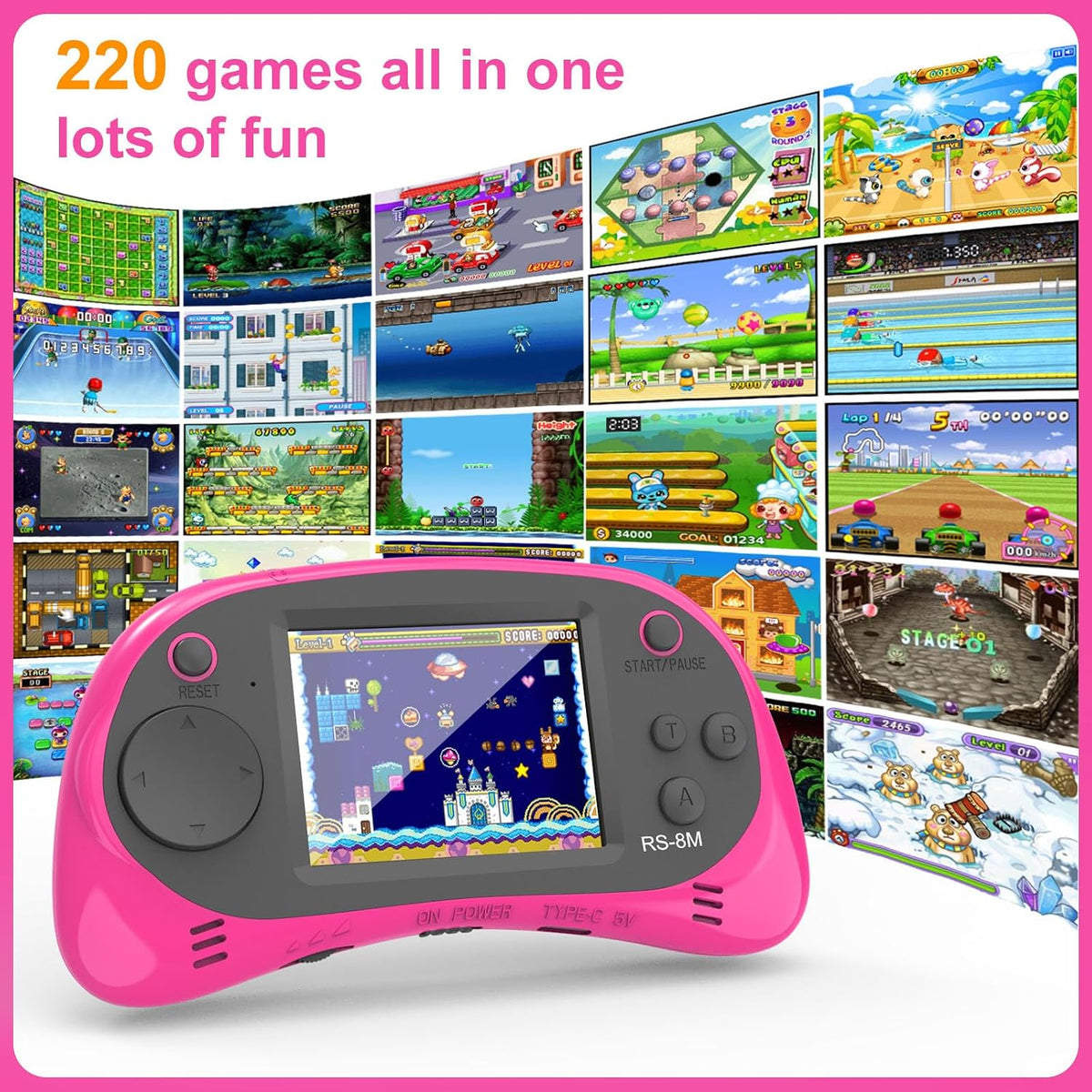 Juegos de mano para niños, videojuego retro de 16 bits con 220 jueg...