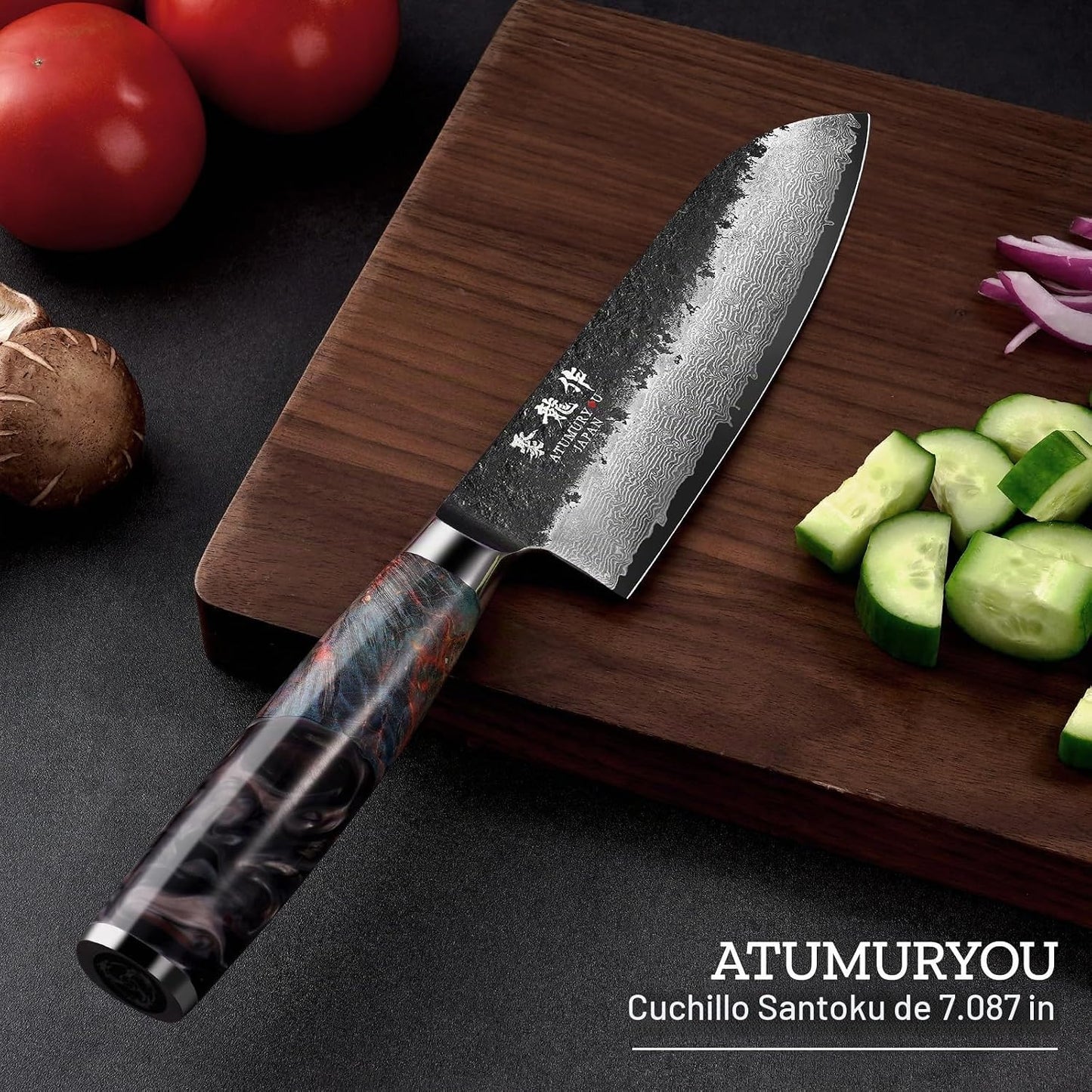 Cuchillo japonés Santoku de 7 pulgadas, núcleo de acero de Damasco...