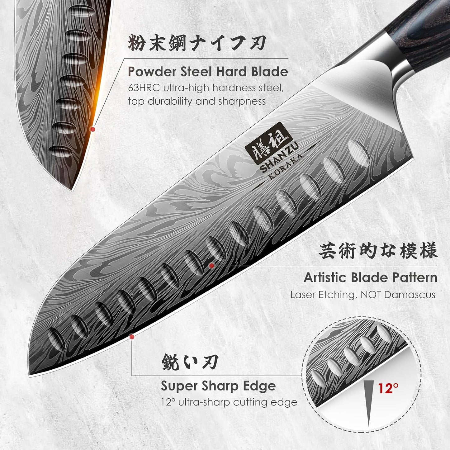 SHAN ZU - Juego de cuchillos de cocina, cuchillo Santoku de 20 cm,...