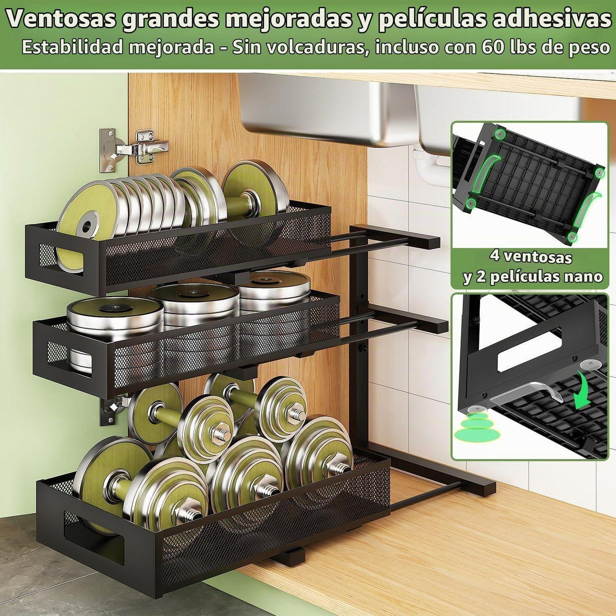 Organizador de 3 niveles para debajo del fregadero, paquete de 2 es...