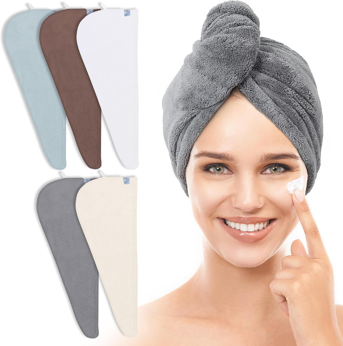 TENSTARS Paquete de 5 Toallas de Microfibra Engrosadas para Cabello...