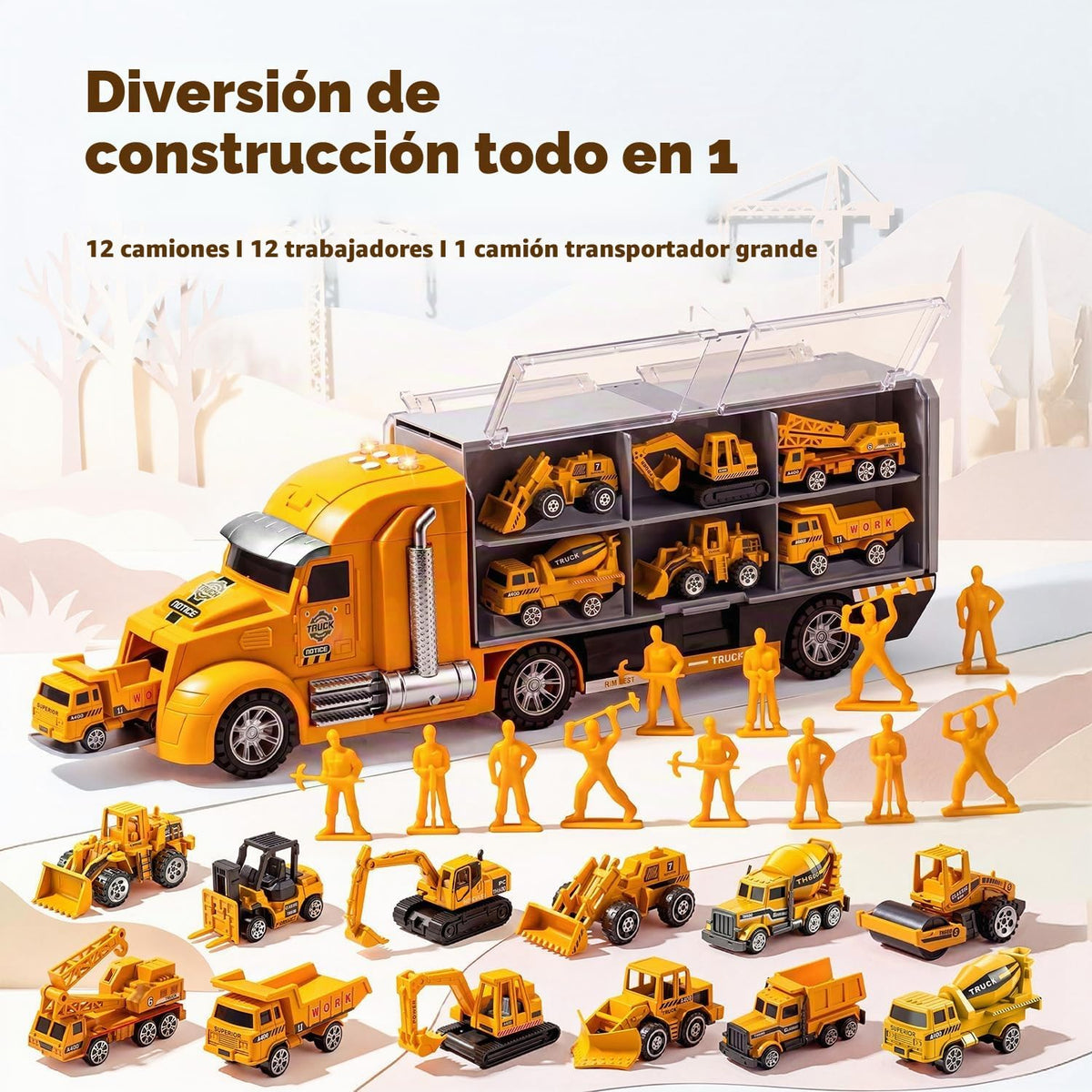 JOYIN Juego de camiones de construcción 25 en 1 con 12 vehículos y...