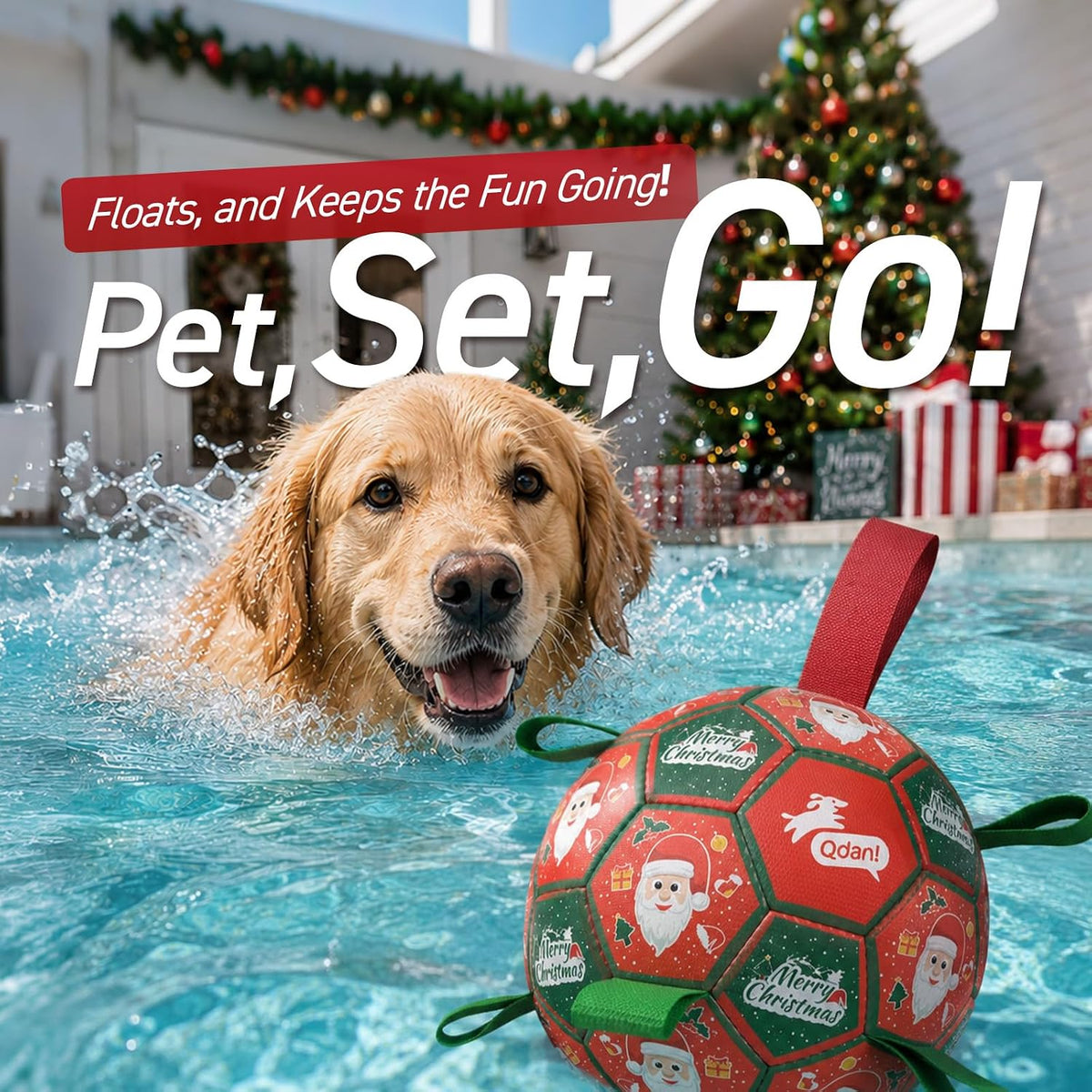 QDAN Pelota de fútbol de juguete para Navidad para perros medianos...