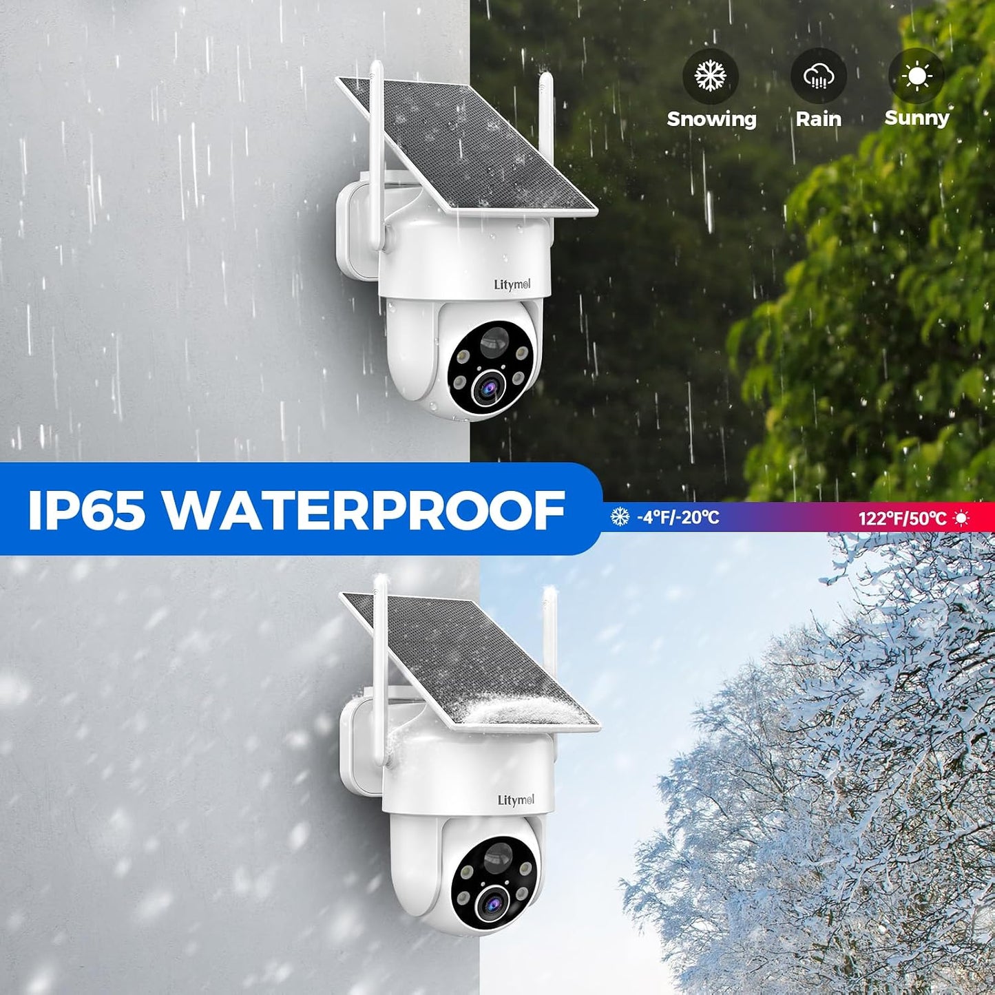 LITYMOL Cámaras de seguridad de 2K con vista de 360° inalámbricas p...