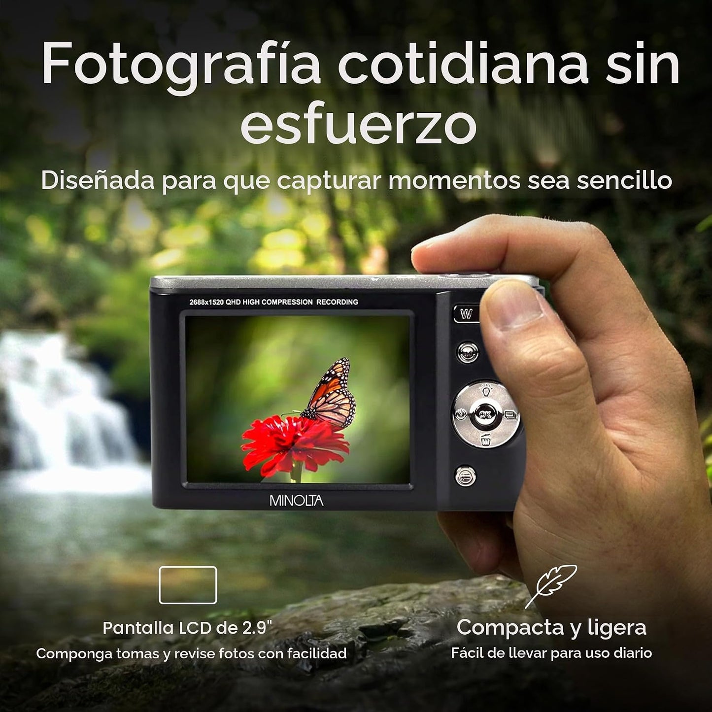 Minolta MND20 Cámara digital de 44 MP, video de 2.7K, zoom 16X (neg...