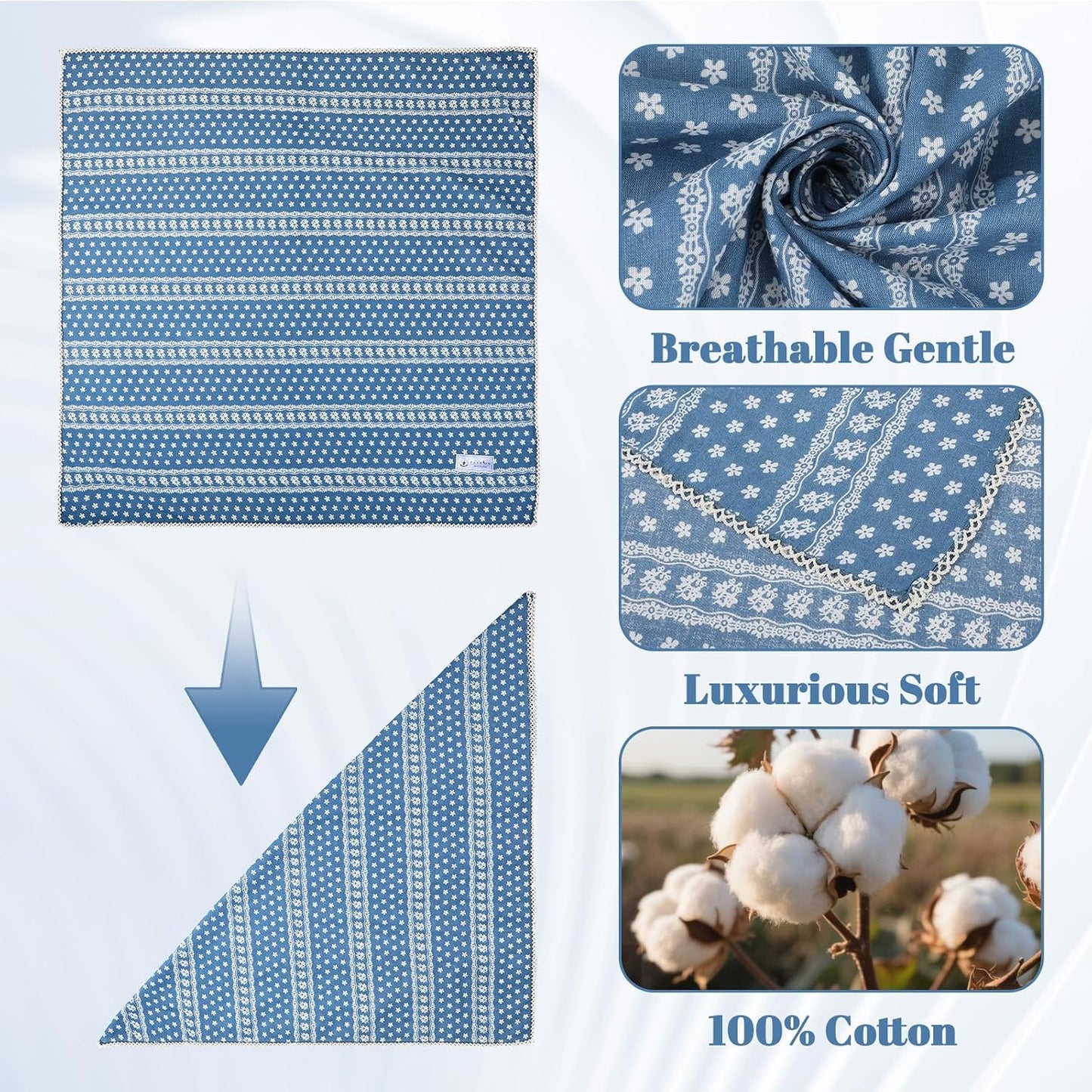 Ymapinc Pañuelo tipo bandana azul, 27.56 x 27.56 pulgadas, pañuelo...