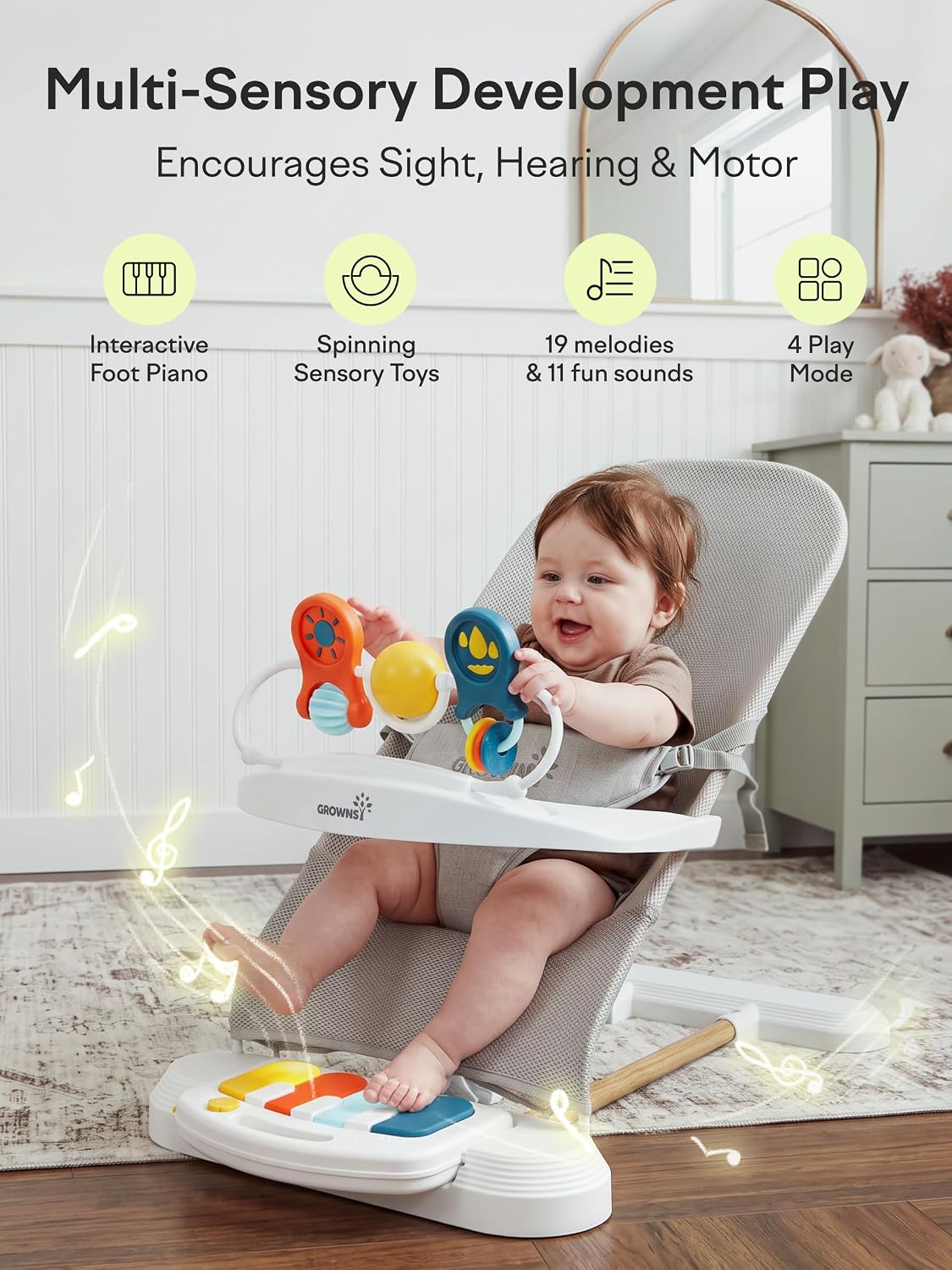 GROWNSY Hamaca para bebé con 3 posiciones reclinables, asiento para...
