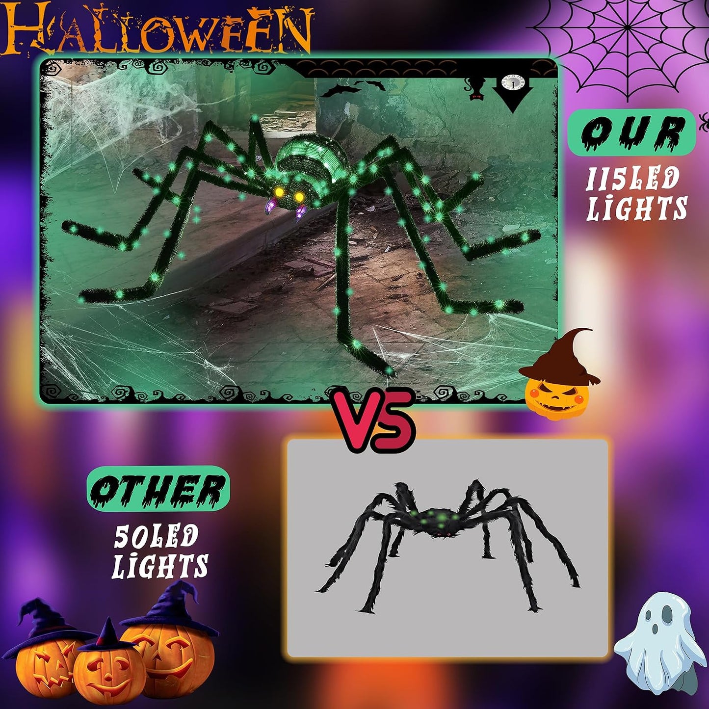 Araña gigante de 6.8 pies, decoración de Halloween para exteriores,...