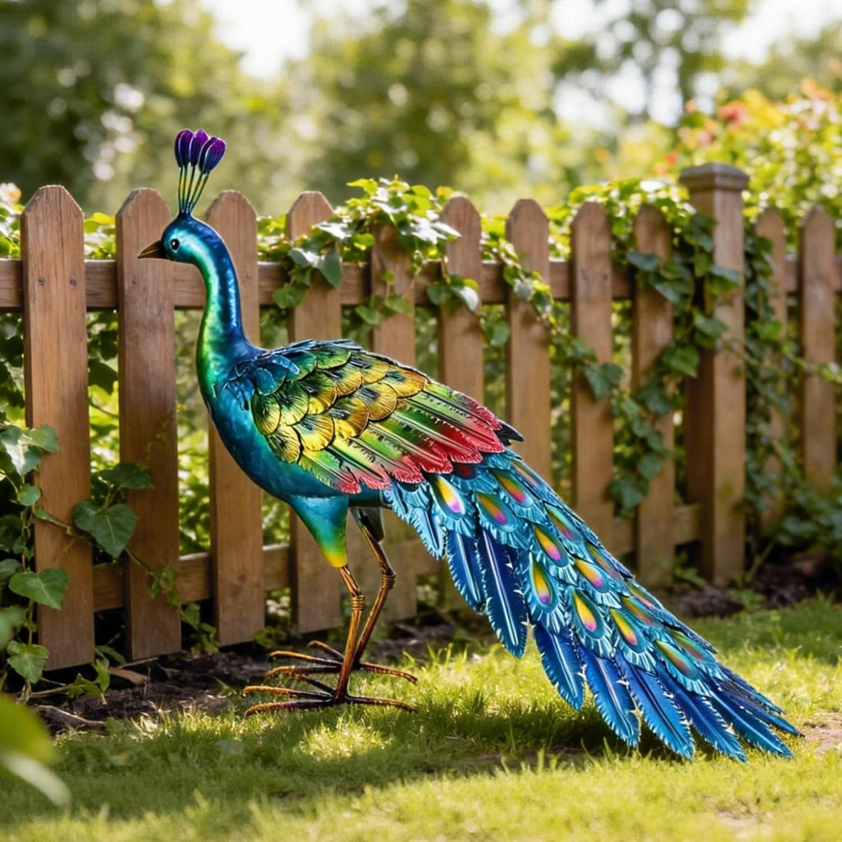 Estatua Chisheen de Pavo Real de Metal para Jardín, Arte de Jardín...