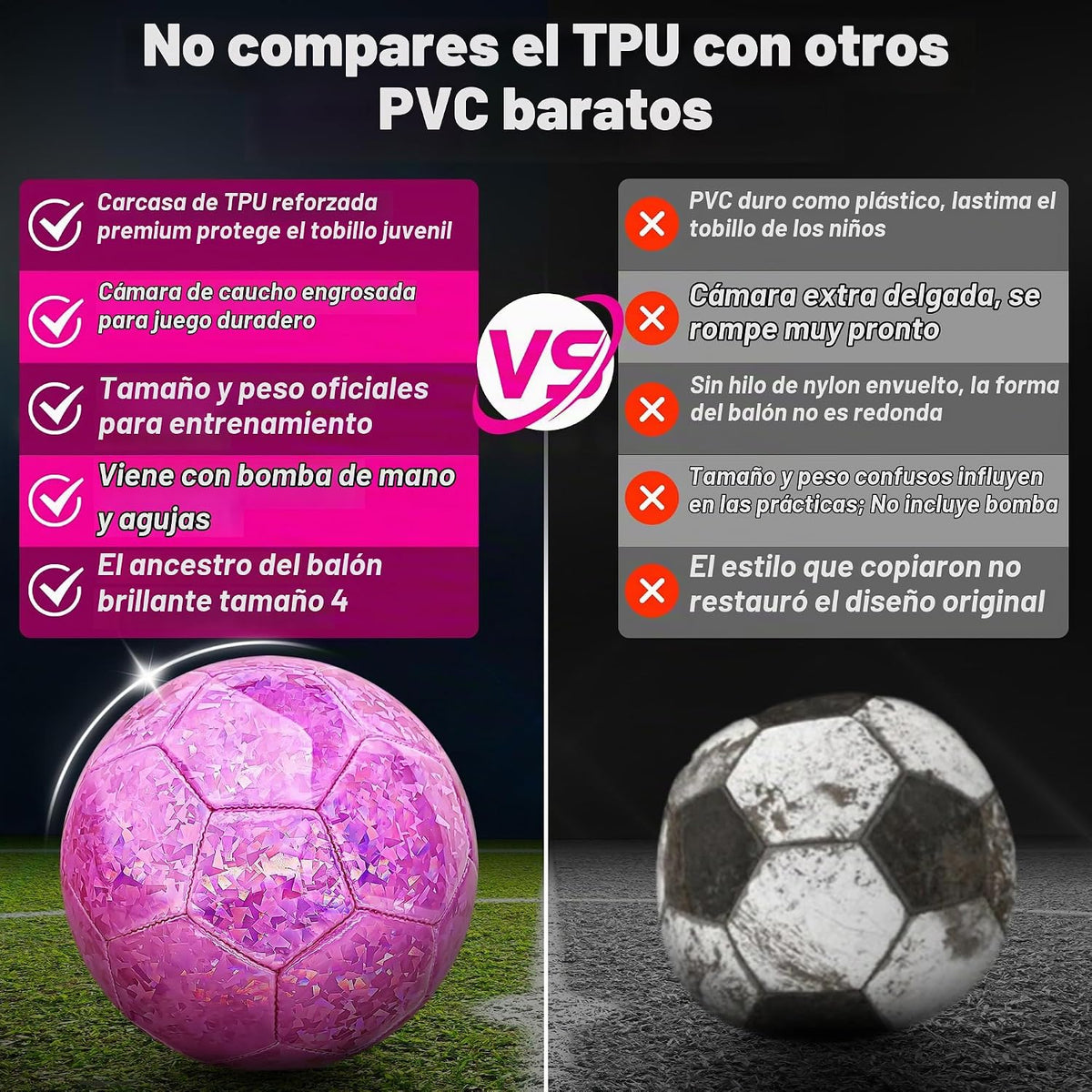 Champhox Pelota de fútbol tamaño 4 con purpurina rosa - Pelota de f...