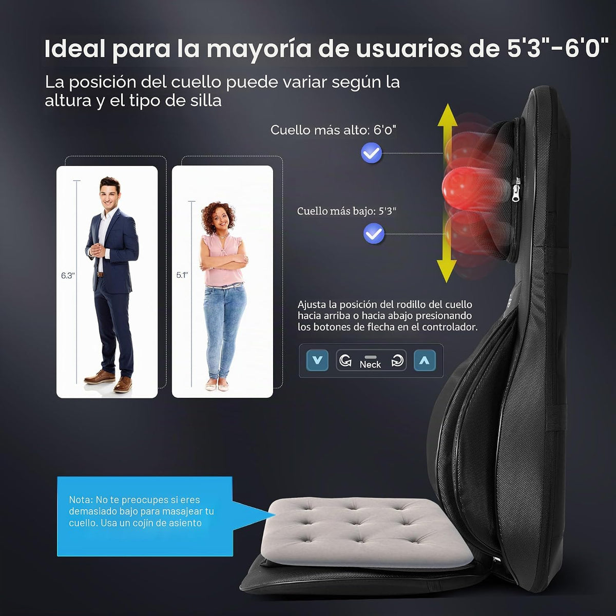 COMFIER Shiatsu - Masajeador de espalda de cuello con calor, almoha...
