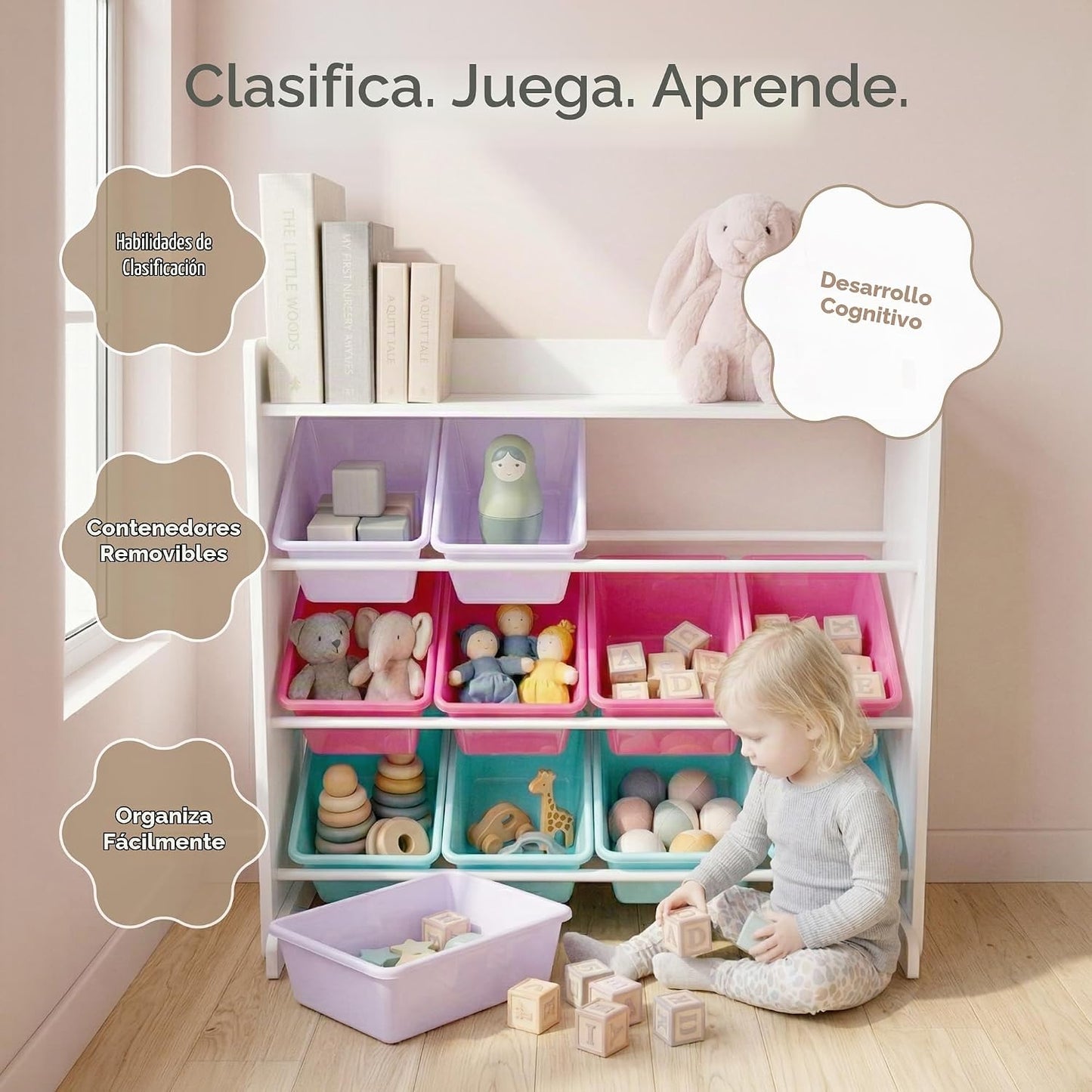 Humble Crew Organizador de juguetes para niños con estante de exhib...